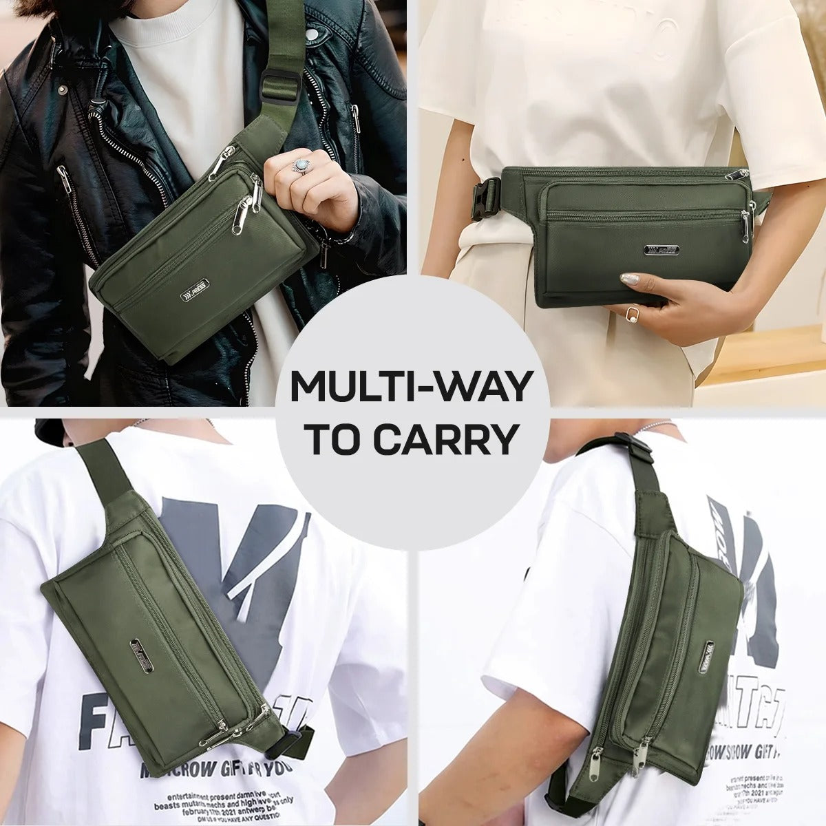 NEW YORK XPRESS Slim Fanny Pack for Men Women,Water-Resistant Adjustable Strap Waist Belt Pouch Bag with 4 Pockets,Small Hip Bag for Travel,Running,Cycling,Hiking,Money,Phone Holder