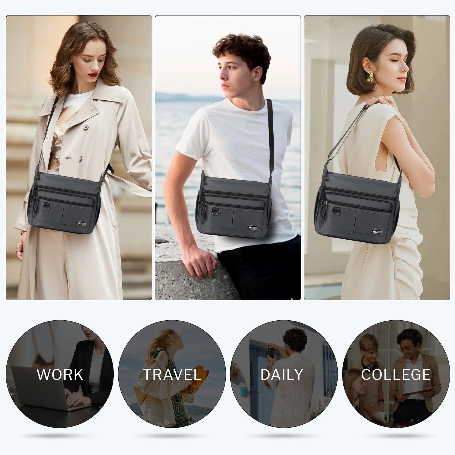 NEW YORK XPRESS TT-851 Unisex Water-Resistant Crossbody Bag, Multi Pocket for Travel ,Work , Daily Use 10"