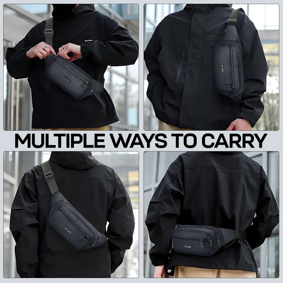 NEW YORK XPRESS Small Fanny Pack for Men Women,Water Resistant Crossbody Bag Waist Pack with 4 Zipper Pockets & Adjustable Strap,Hip Pack Bag for Travel,Walking,Running,Hiking,Cycling