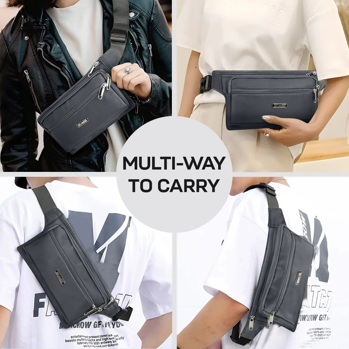 NEW YORK XPRESS Slim Fanny Pack for Men Women,Water-Resistant Adjustable Strap Waist Belt Pouch Bag with 4 Pockets,Small Hip Bag for Travel,Running,Cycling,Hiking,Money,Phone Holder