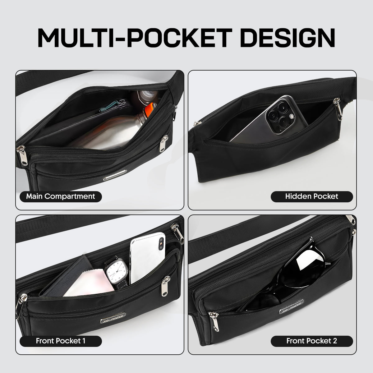 NEW YORK XPRESS Slim Fanny Pack for Men Women,Water-Resistant Adjustable Strap Waist Belt Pouch Bag with 4 Pockets,Small Hip Bag for Travel,Running,Cycling,Hiking,Money,Phone Holder