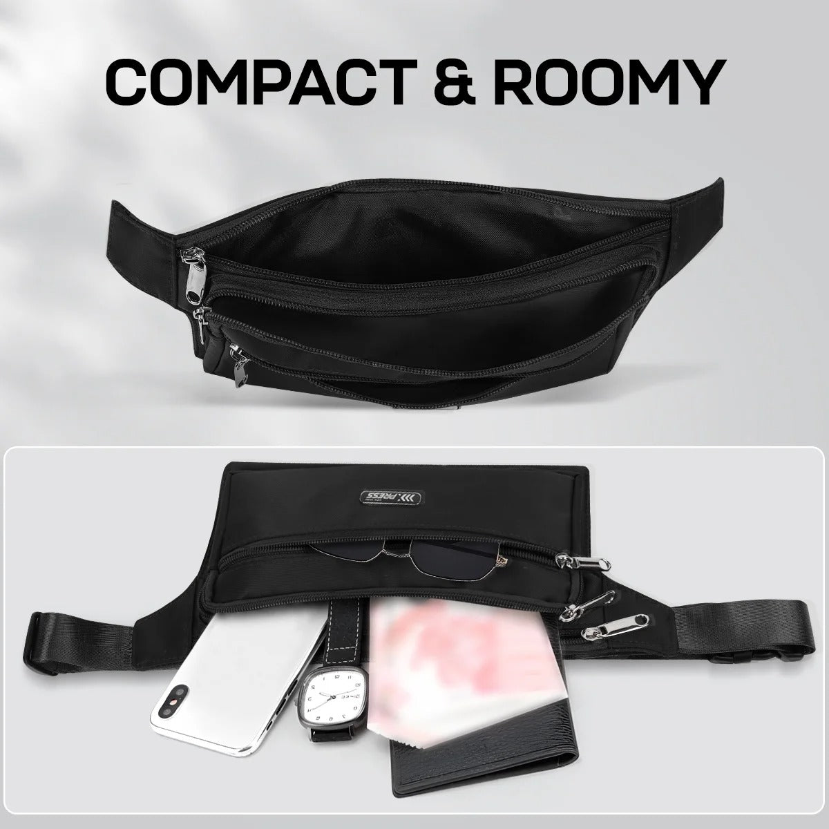 NEW YORK XPRESS Slim Fanny Pack for Men Women,Water-Resistant Adjustable Strap Waist Belt Pouch Bag with 4 Pockets,Small Hip Bag for Travel,Running,Cycling,Hiking,Money,Phone Holder