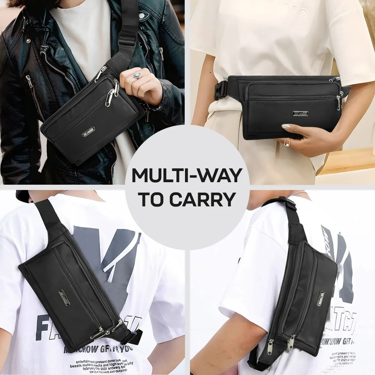 NEW YORK XPRESS Slim Fanny Pack for Men Women,Water-Resistant Adjustable Strap Waist Belt Pouch Bag with 4 Pockets,Small Hip Bag for Travel,Running,Cycling,Hiking,Money,Phone Holder