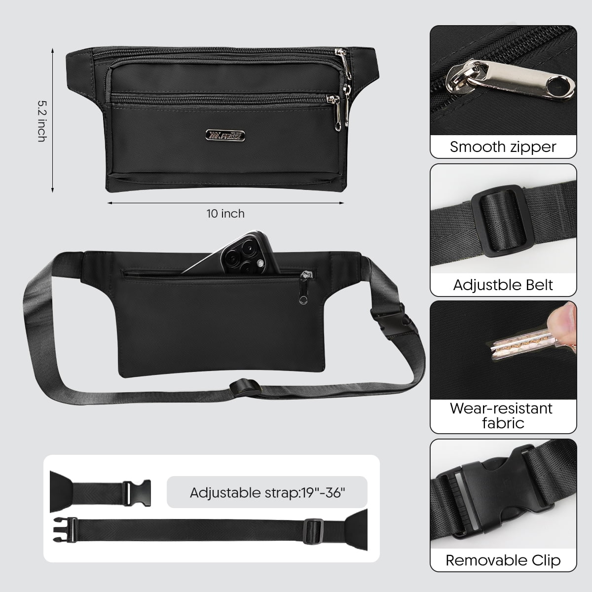 NEW YORK XPRESS Slim Fanny Pack for Men Women,Water-Resistant Adjustable Strap Waist Belt Pouch Bag with 4 Pockets,Small Hip Bag for Travel,Running,Cycling,Hiking,Money,Phone Holder