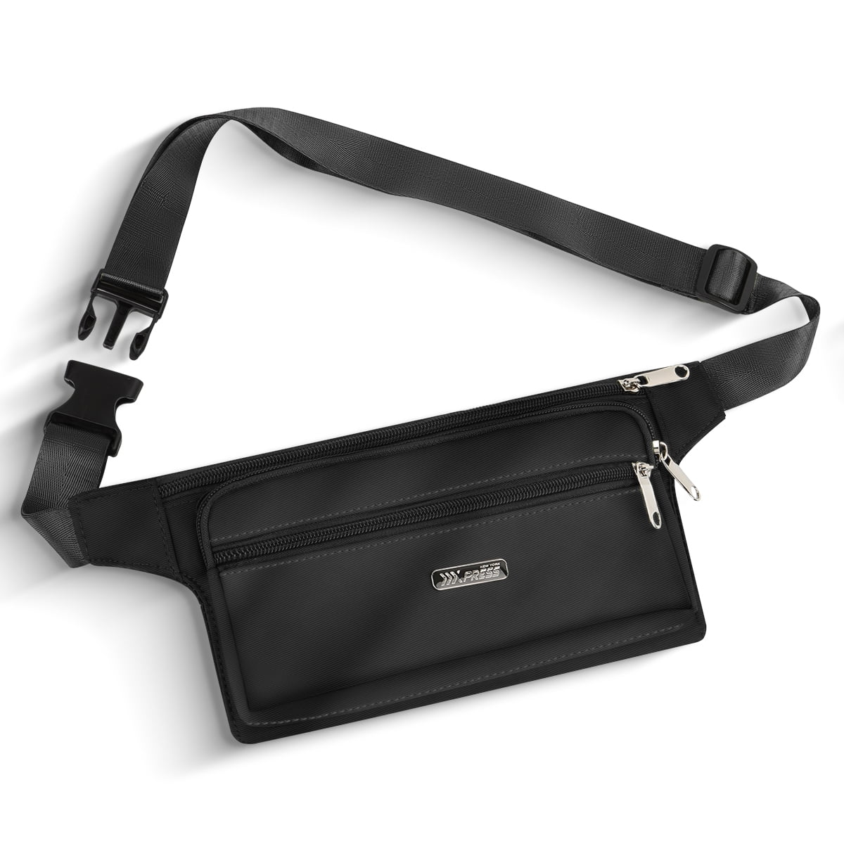 NEW YORK XPRESS Slim Fanny Pack for Men Women,Water-Resistant Adjustable Strap Waist Belt Pouch Bag with 4 Pockets,Small Hip Bag for Travel,Running,Cycling,Hiking,Money,Phone Holder