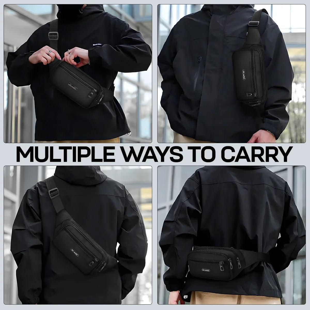 NEW YORK XPRESS Small Fanny Pack for Men Women,Water Resistant Crossbody Bag Waist Pack with 4 Zipper Pockets & Adjustable Strap,Hip Pack Bag for Travel,Walking,Running,Hiking,Cycling