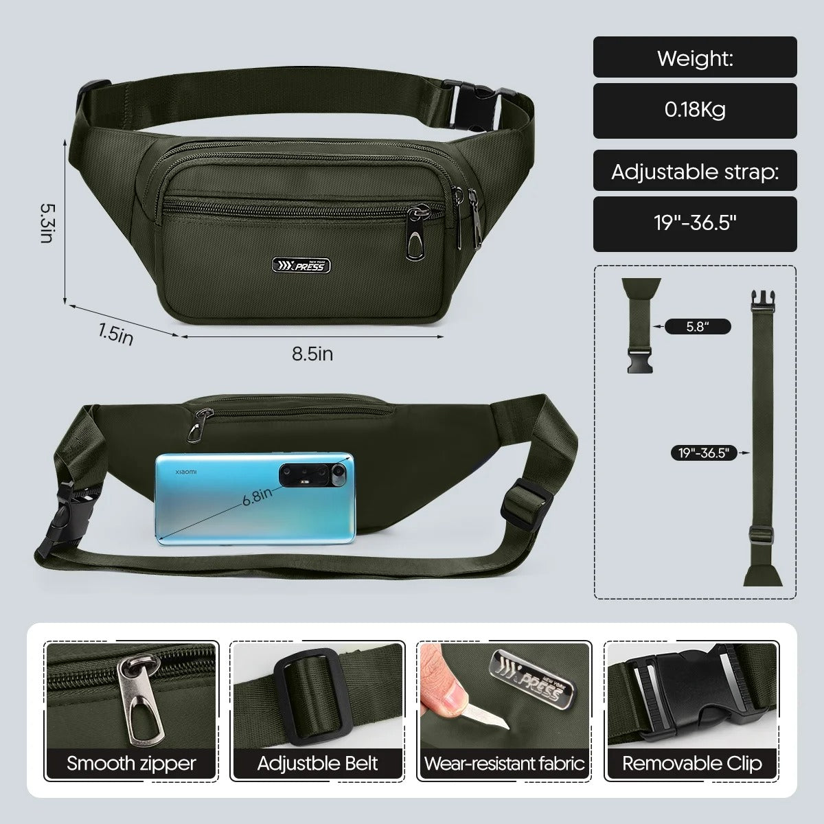 NEW YORK XPRESS Small Fanny Pack for Men Women,Water Resistant Crossbody Bag Waist Pack with 4 Zipper Pockets & Adjustable Strap,Hip Pack Bag for Travel,Walking,Running,Hiking,Cycling