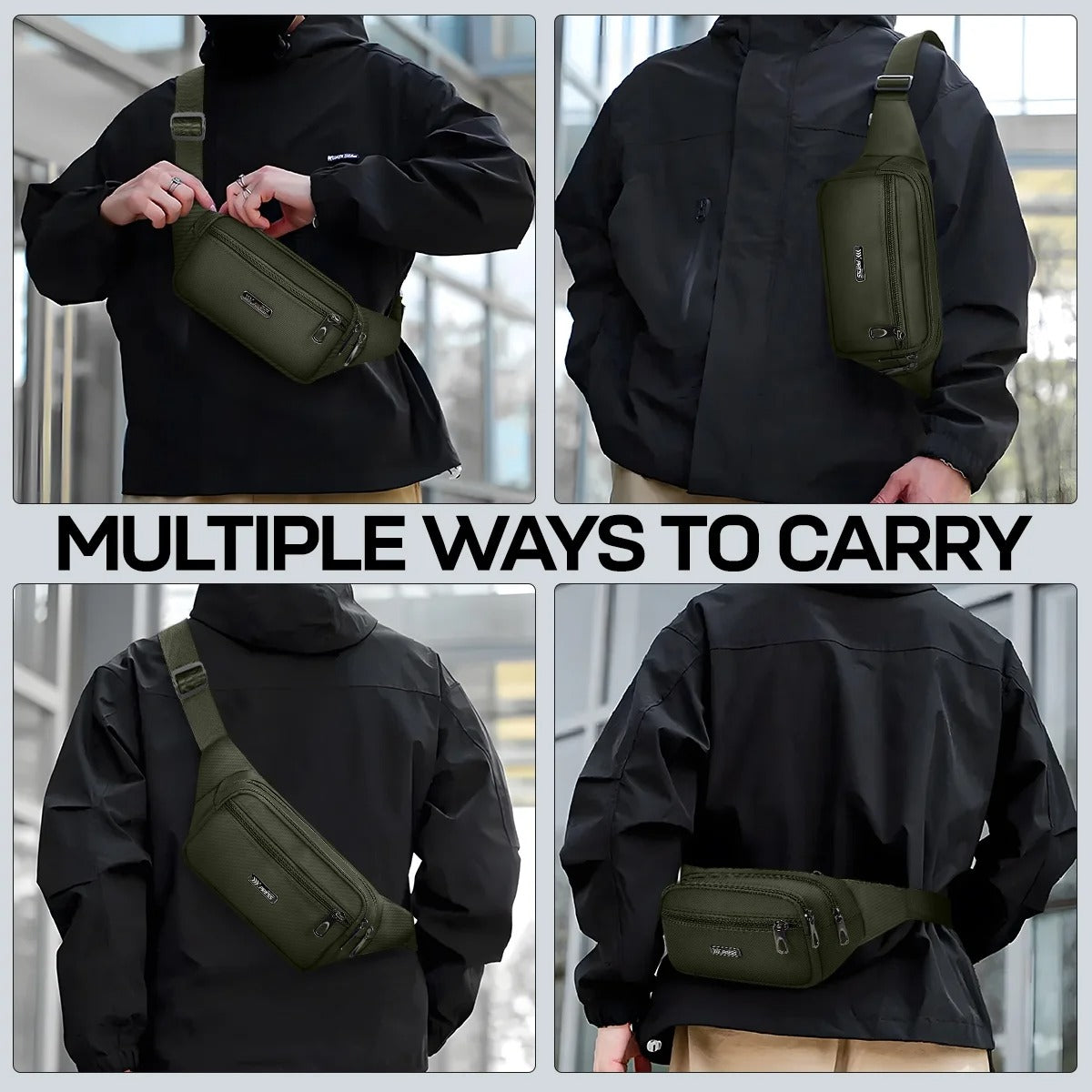 NEW YORK XPRESS Small Fanny Pack for Men Women,Water Resistant Crossbody Bag Waist Pack with 4 Zipper Pockets & Adjustable Strap,Hip Pack Bag for Travel,Walking,Running,Hiking,Cycling