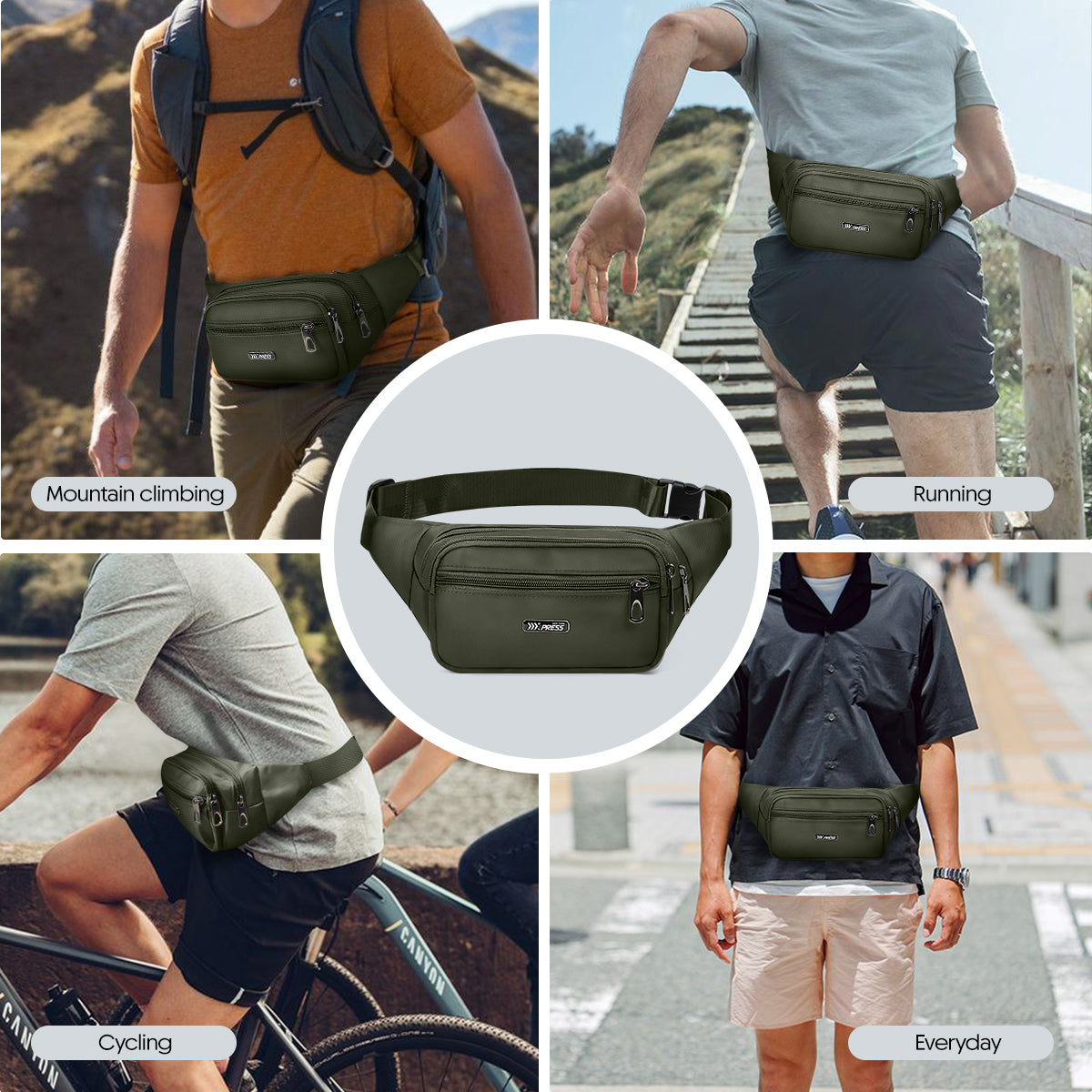 NEW YORK XPRESS Small Fanny Pack for Men Women,Water Resistant Crossbody Bag Waist Pack with 4 Zipper Pockets & Adjustable Strap,Hip Pack Bag for Travel,Walking,Running,Hiking,Cycling