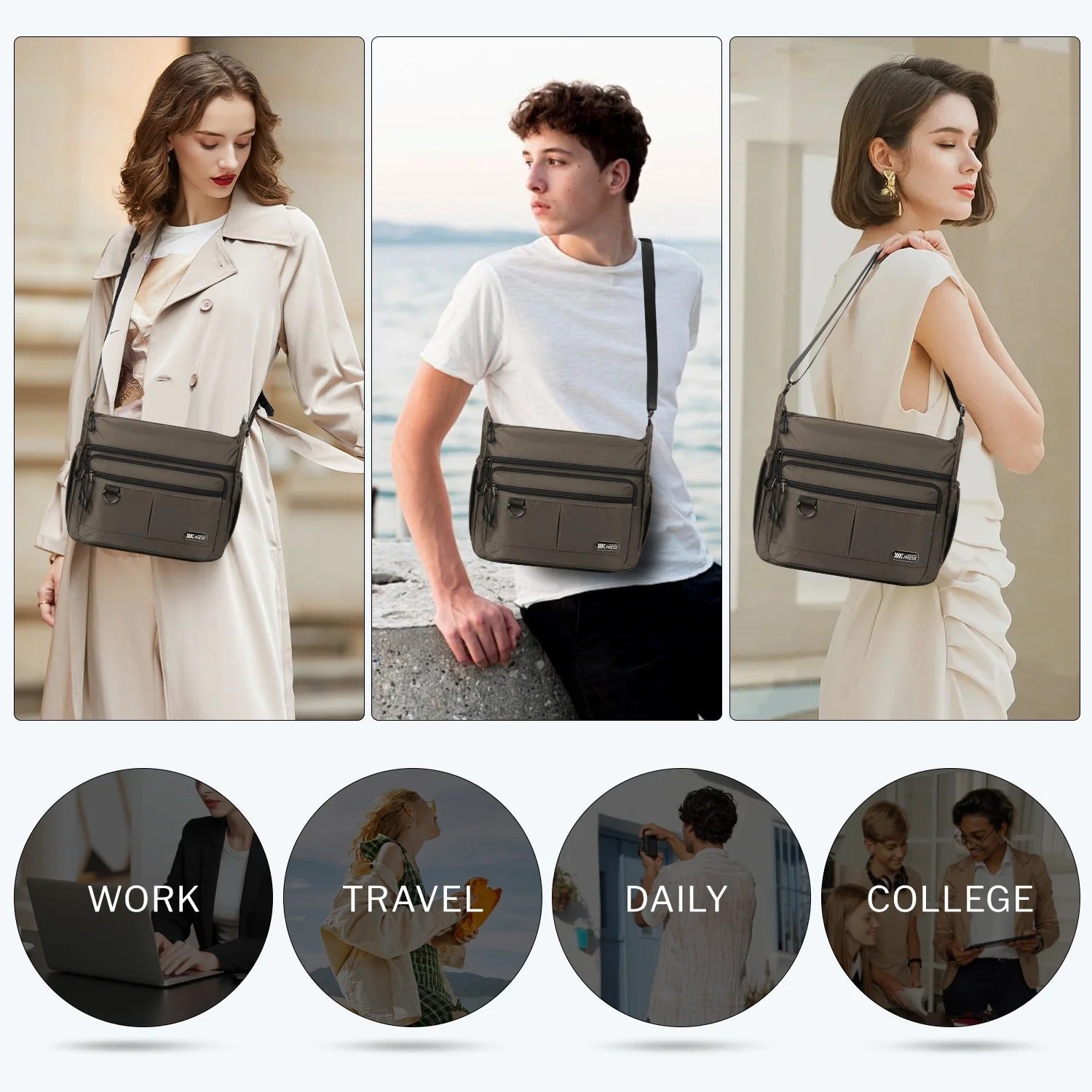 NEW YORK XPRESS TT-851 Unisex Water-Resistant Crossbody Bag, Multi Pocket for Travel ,Work , Daily Use 10"