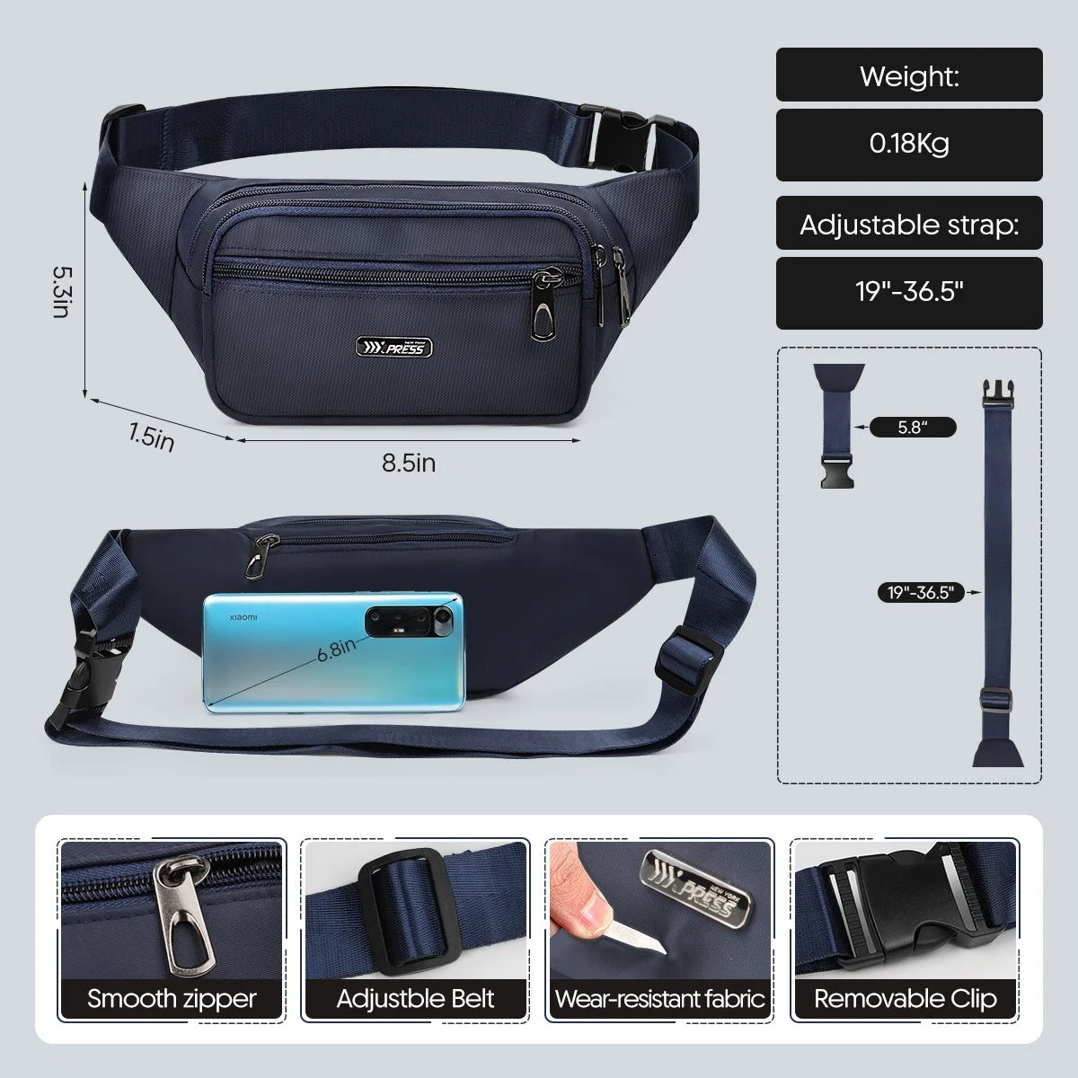 NEW YORK XPRESS Small Fanny Pack for Men Women,Water Resistant Crossbody Bag Waist Pack with 4 Zipper Pockets & Adjustable Strap,Hip Pack Bag for Travel,Walking,Running,Hiking,Cycling