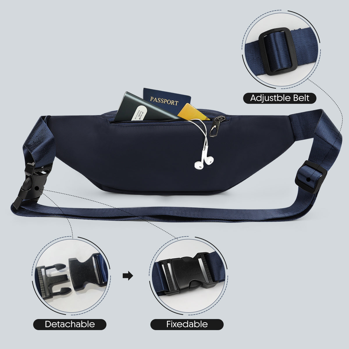 NEW YORK XPRESS Small Fanny Pack for Men Women,Water Resistant Crossbody Bag Waist Pack with 4 Zipper Pockets & Adjustable Strap,Hip Pack Bag for Travel,Walking,Running,Hiking,Cycling