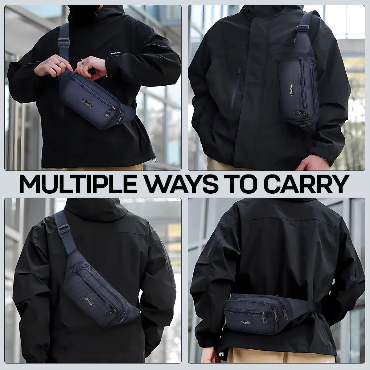 NEW YORK XPRESS Small Fanny Pack for Men Women,Water Resistant Crossbody Bag Waist Pack with 4 Zipper Pockets & Adjustable Strap,Hip Pack Bag for Travel,Walking,Running,Hiking,Cycling