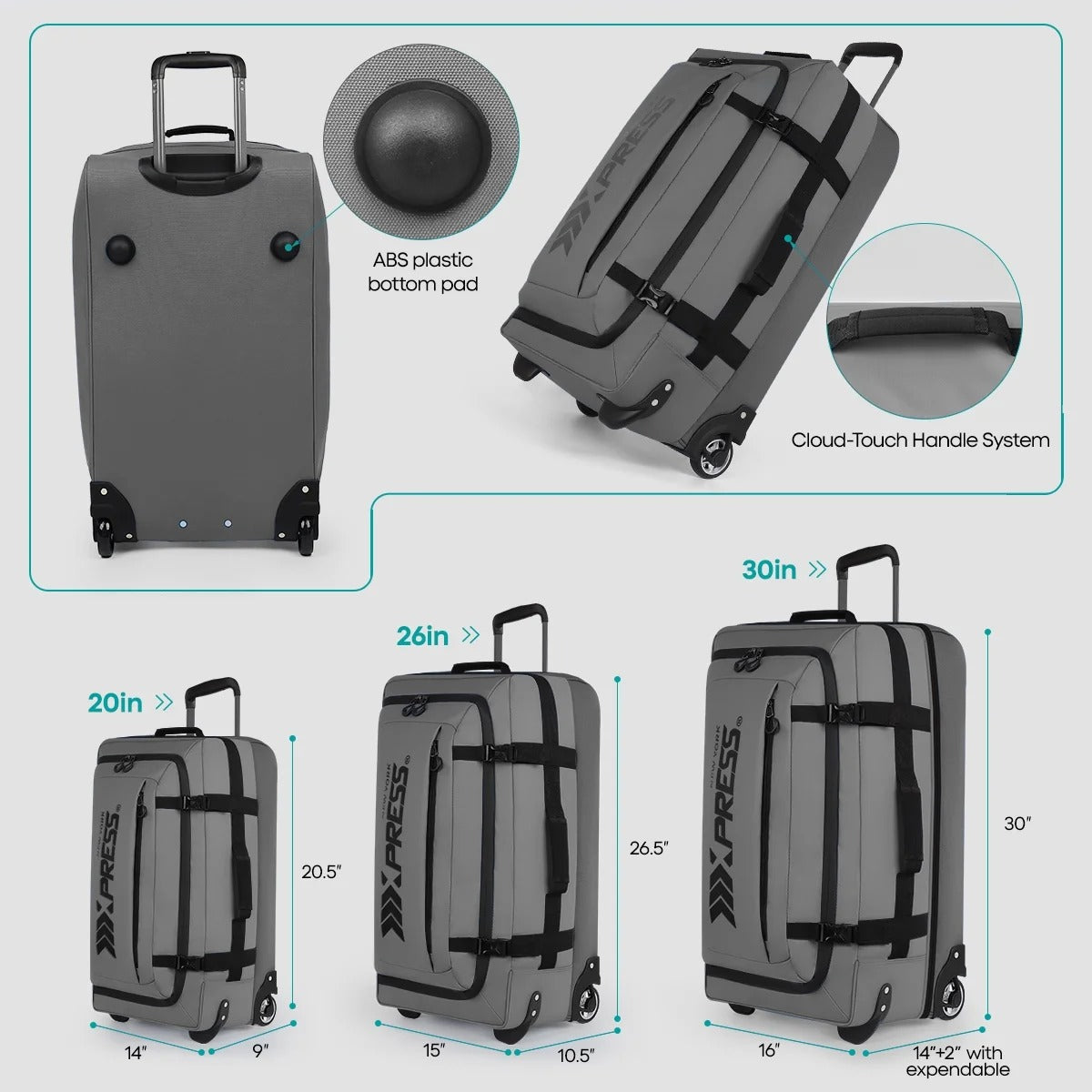 NEW YORK XPRESS TA-069-3PC Luggage, Waterproof Expandable, Soft Shell Suitcase (20", 26", 30")