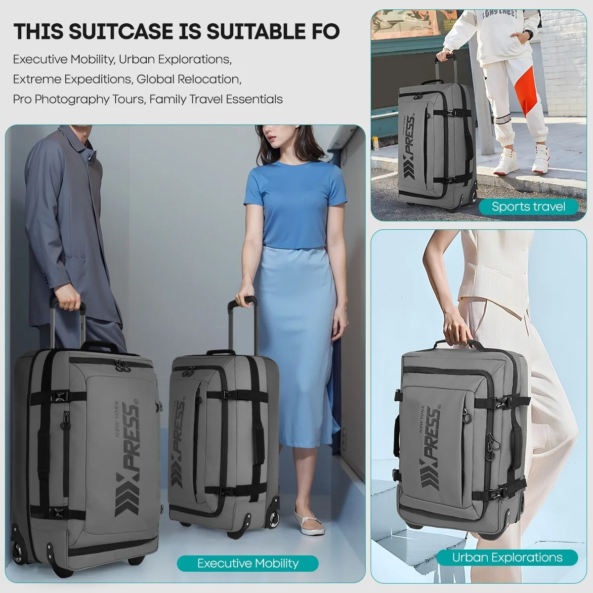 NEW YORK XPRESS TA-069-3PC Luggage, Waterproof Expandable, Soft Shell Suitcase (20", 26", 30")