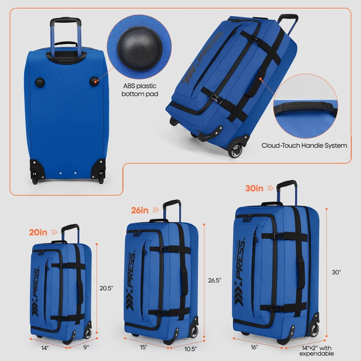 NEW YORK XPRESS TA-069-3PC Luggage, Waterproof Expandable, Soft Shell Suitcase (20", 26", 30")