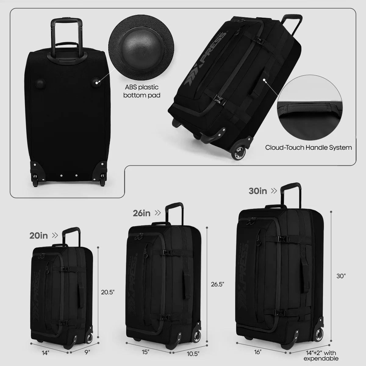 NEW YORK XPRESS TA-069-3PC Luggage, Waterproof Expandable, Soft Shell Suitcase (20", 26", 30")