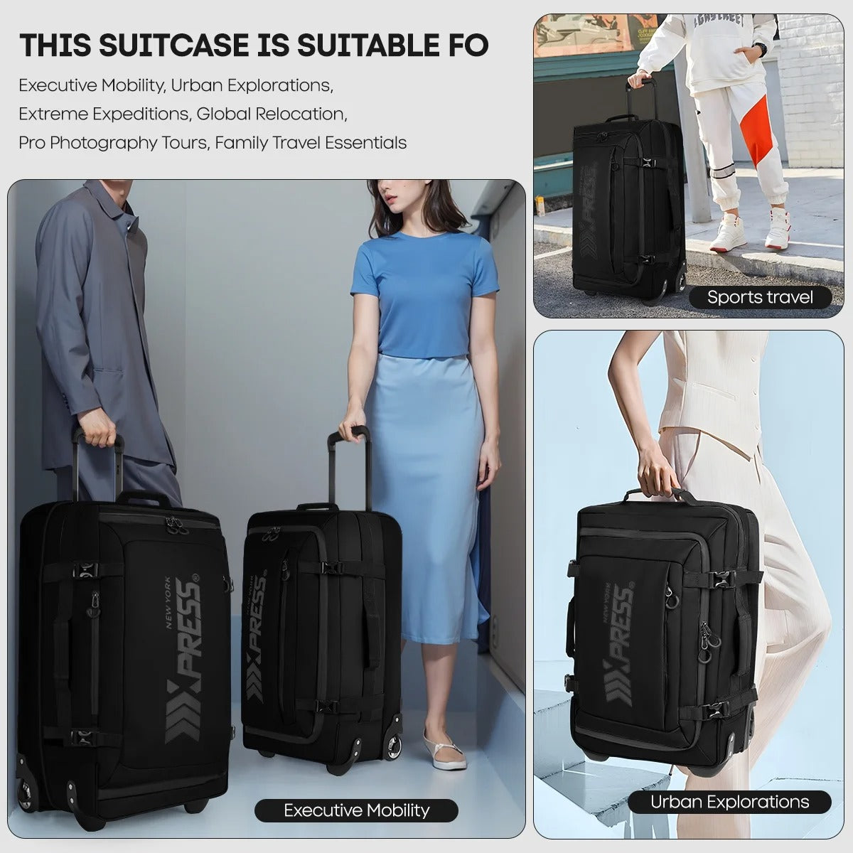 NEW YORK XPRESS TA-069-3PC Luggage, Waterproof Expandable, Soft Shell Suitcase (20", 26", 30")