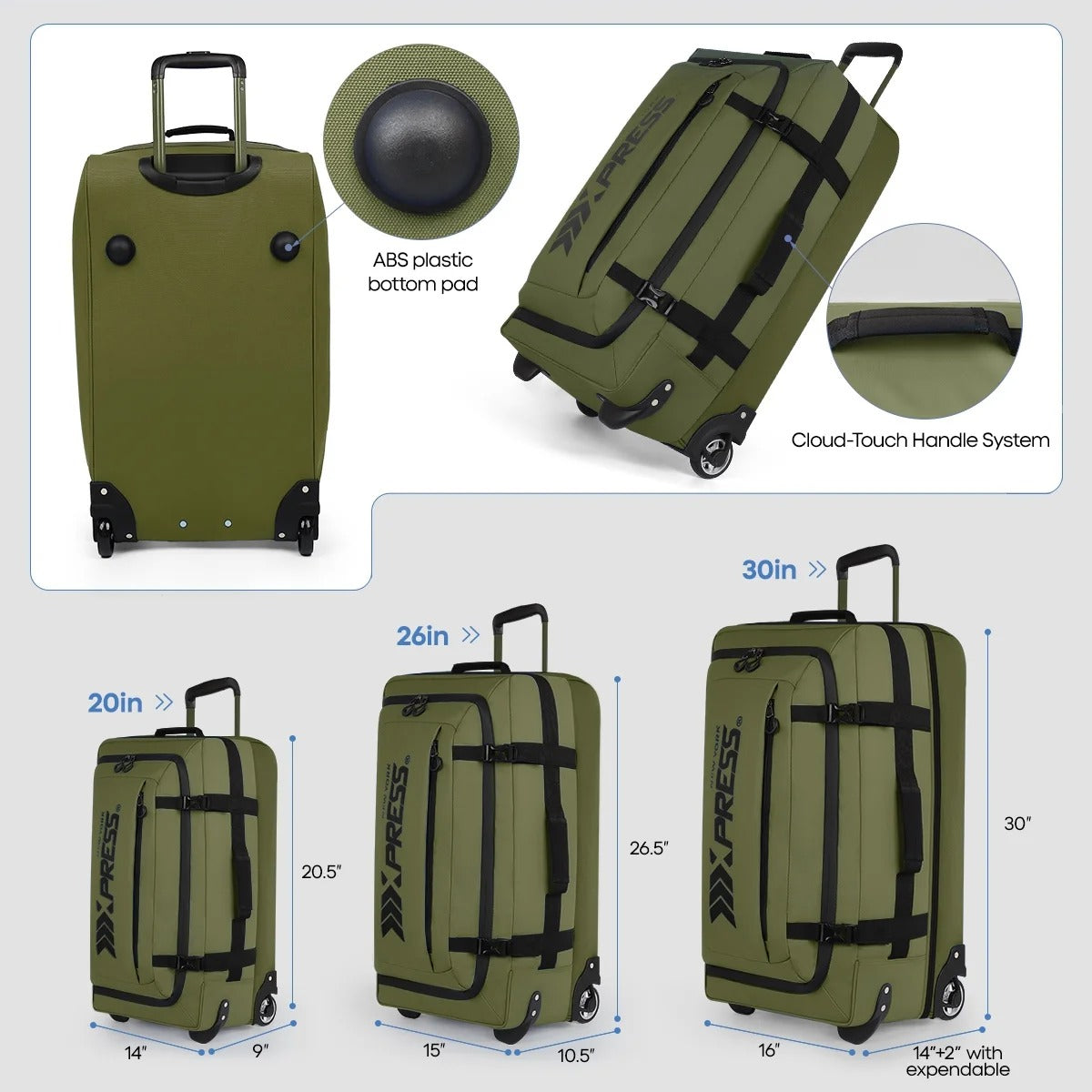 NEW YORK XPRESS TA-069-3PC Luggage, Waterproof Expandable, Soft Shell Suitcase (20", 26", 30")