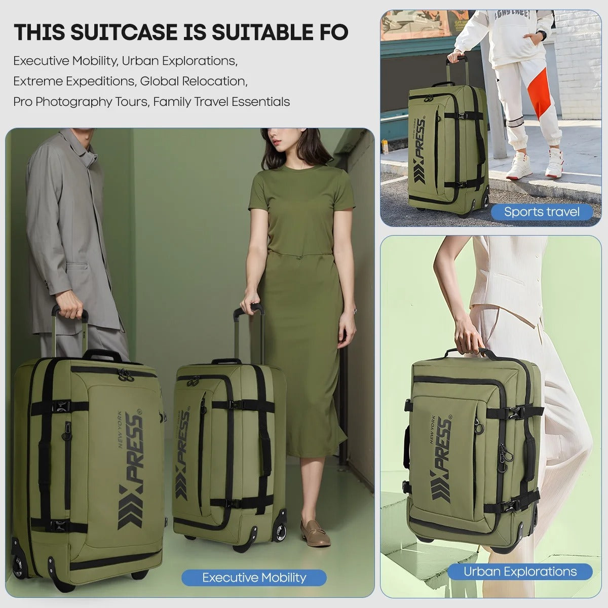 NEW YORK XPRESS TA-069-3PC Luggage, Waterproof Expandable, Soft Shell Suitcase (20", 26", 30")
