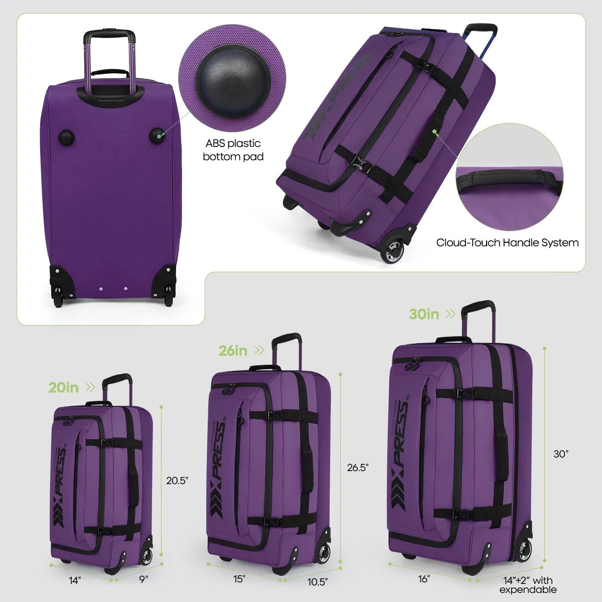 NEW YORK XPRESS TA-069-3PC Luggage, Waterproof Expandable, Soft Shell Suitcase (20", 26", 30")