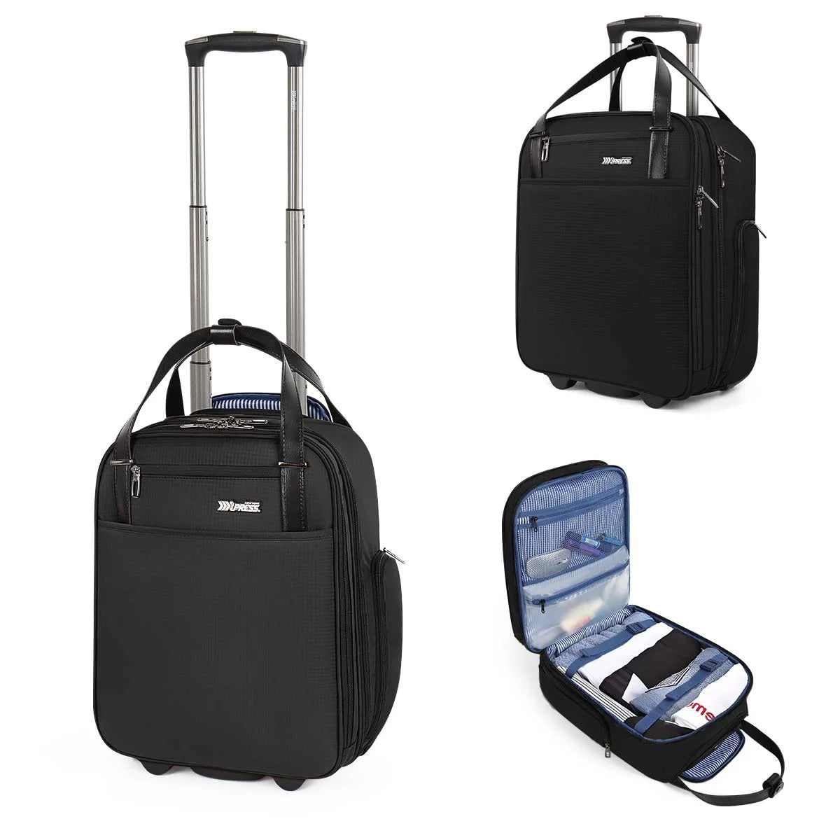 NEW YORK XPRESS XJ-5011 Underseat Soft Carry On Luggage, Rolling Wheels, Lightweight Travel Bag, 16"