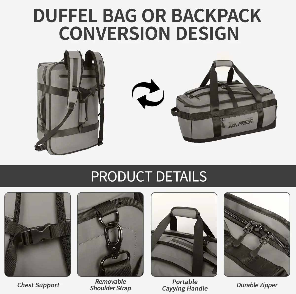 NEW YORK XPRESS LX737, 2-in-1 Travel Duffel Backpack, 21" Convertible with Straps, Heavy Duty Water-Resistant, 40L