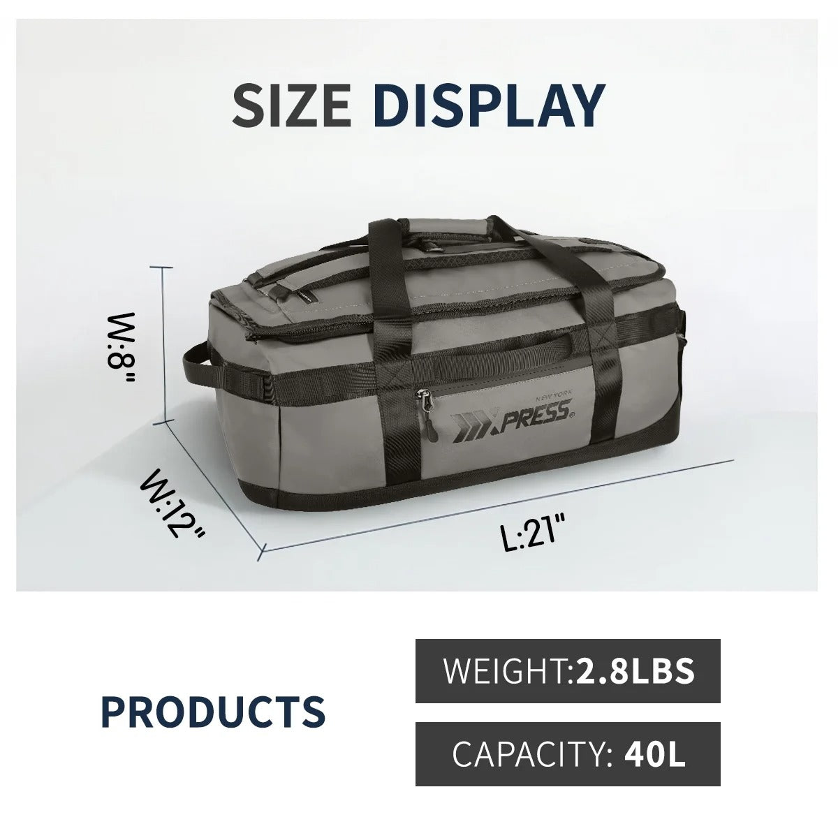NEW YORK XPRESS LX737, 2-in-1 Travel Duffel Backpack, 21" Convertible with Straps, Heavy Duty Water-Resistant, 40L