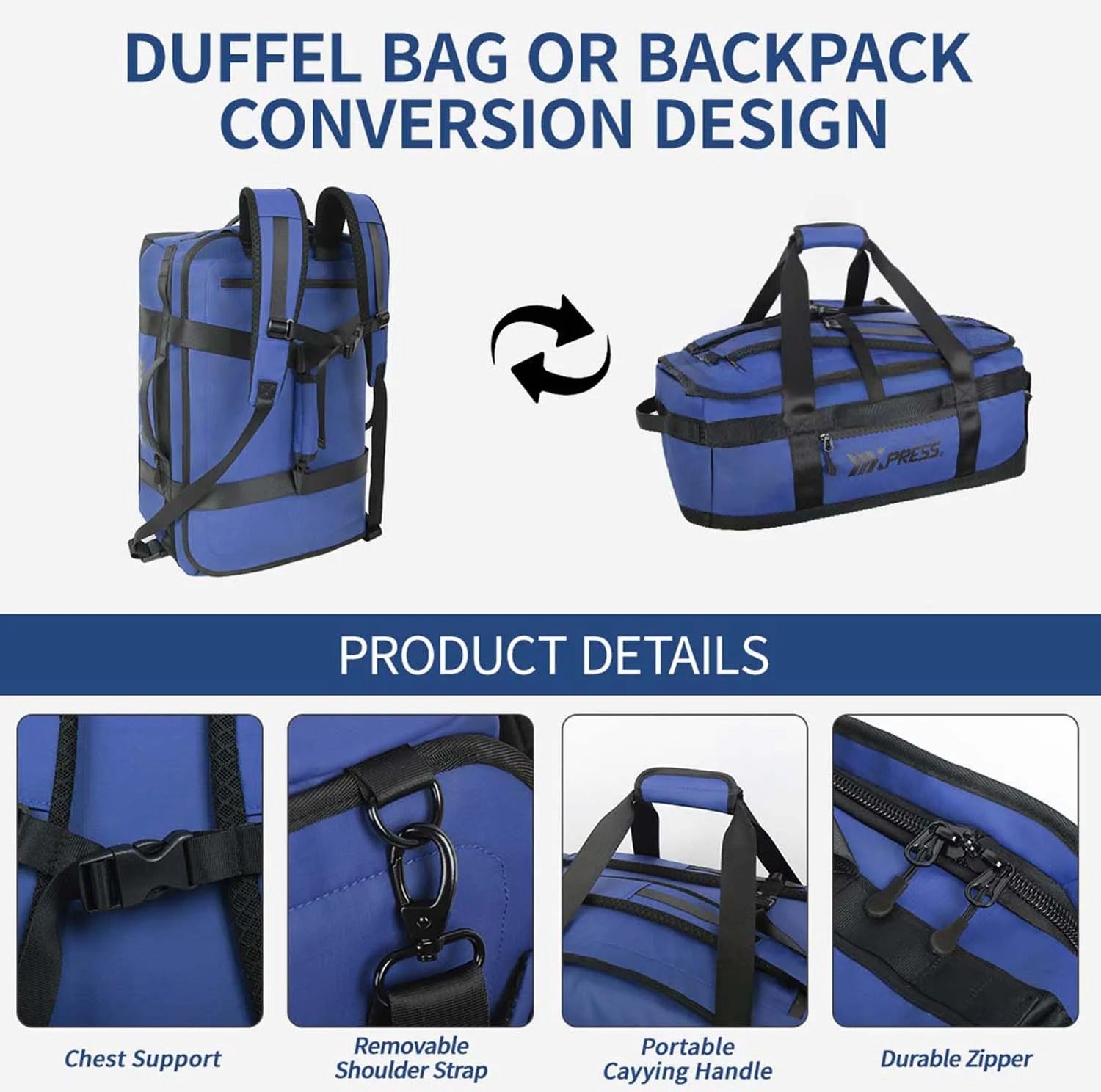 NEW YORK XPRESS LX737, 2-in-1 Travel Duffel Backpack, 21" Convertible with Straps, Heavy Duty Water-Resistant, 40L