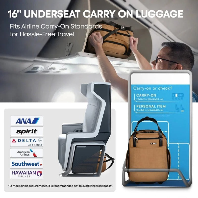 NEW YORK XPRESS XJ-5011 Underseat Soft Carry On Luggage, Rolling Wheels, Lightweight Travel Bag, 16"