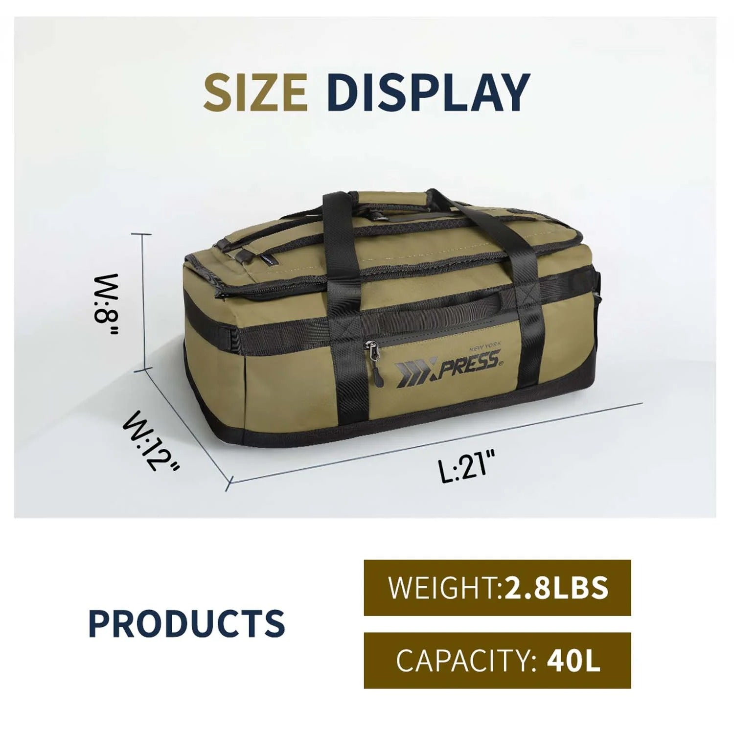 NEW YORK XPRESS LX737, 2-in-1 Travel Duffel Backpack, 21" Convertible with Straps, Heavy Duty Water-Resistant, 40L