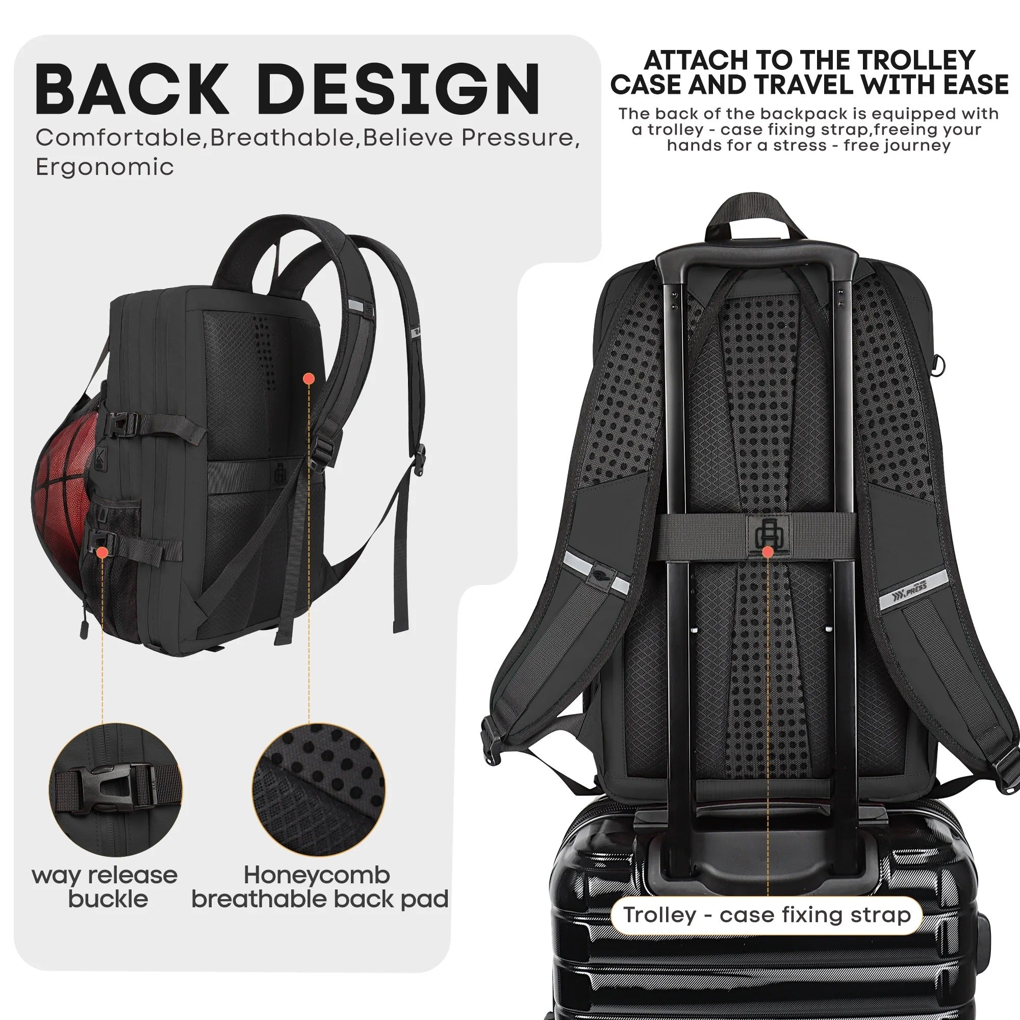 NEW YORK XPRESS B00391 Sports Waterproof Backpack with Ball Holder & Separate Shoe Bag
