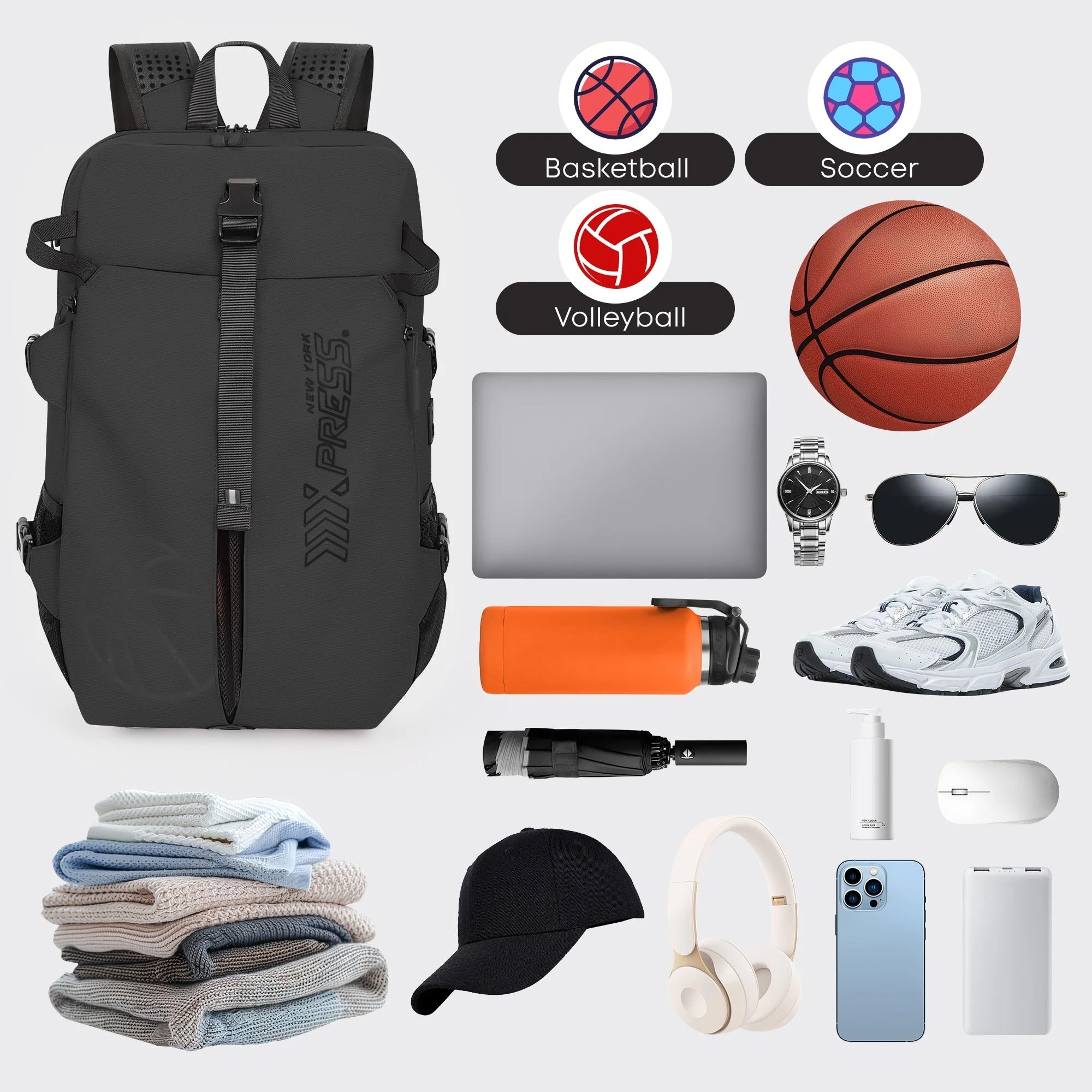 NEW YORK XPRESS B00391 Sports Waterproof Backpack with Ball Holder & Separate Shoe Bag