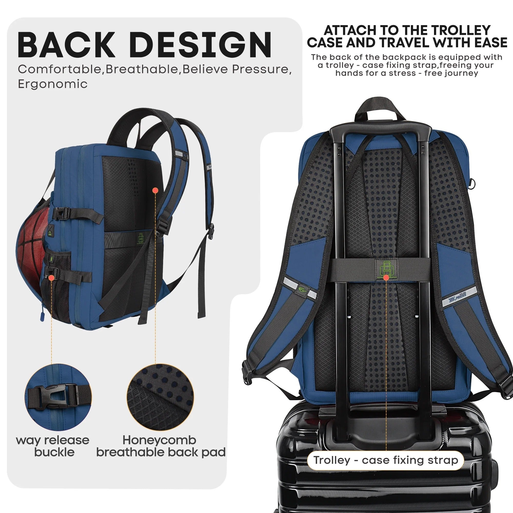 NEW YORK XPRESS B00391 Sports Waterproof Backpack with Ball Holder & Separate Shoe Bag