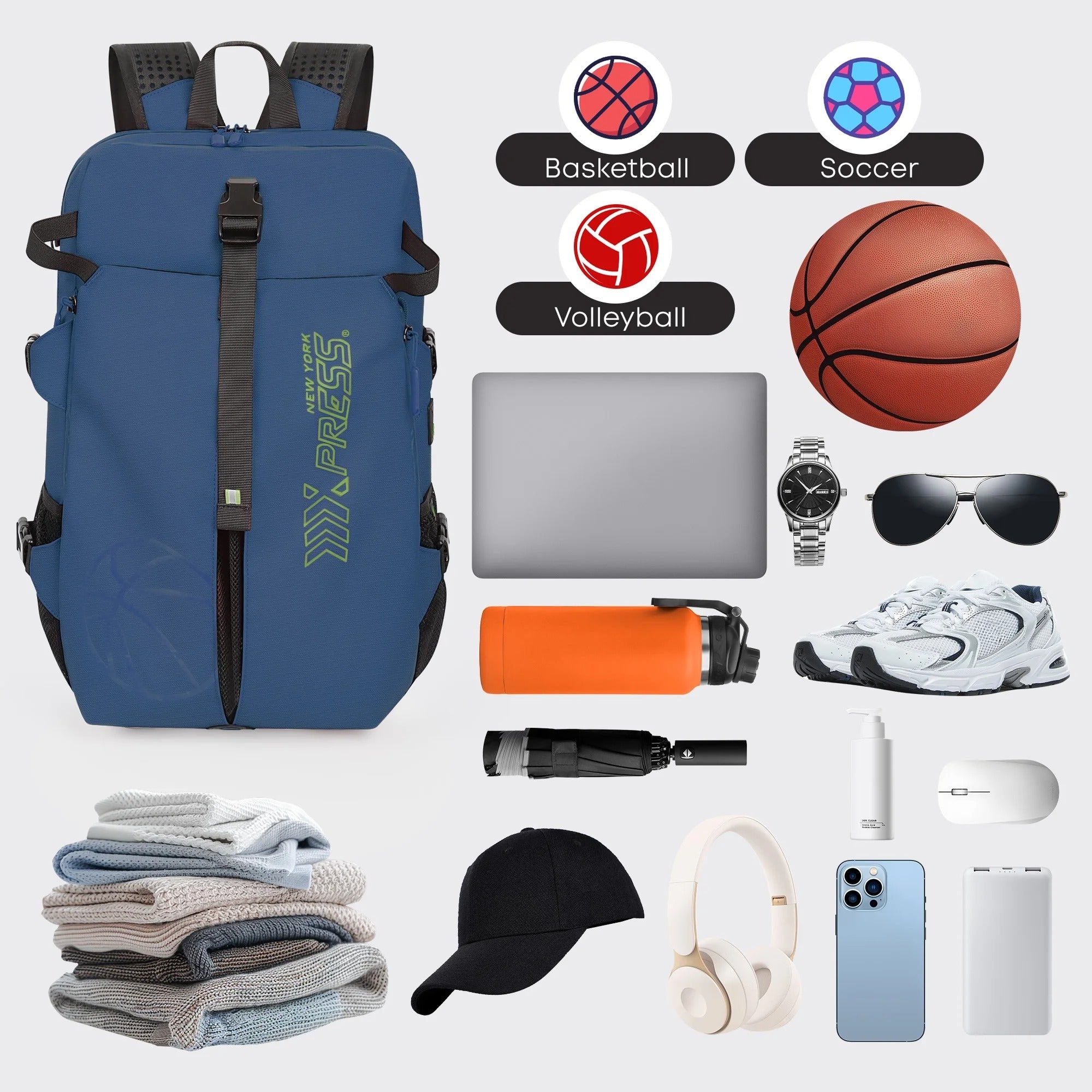 NEW YORK XPRESS B00391 Sports Waterproof Backpack with Ball Holder & Separate Shoe Bag