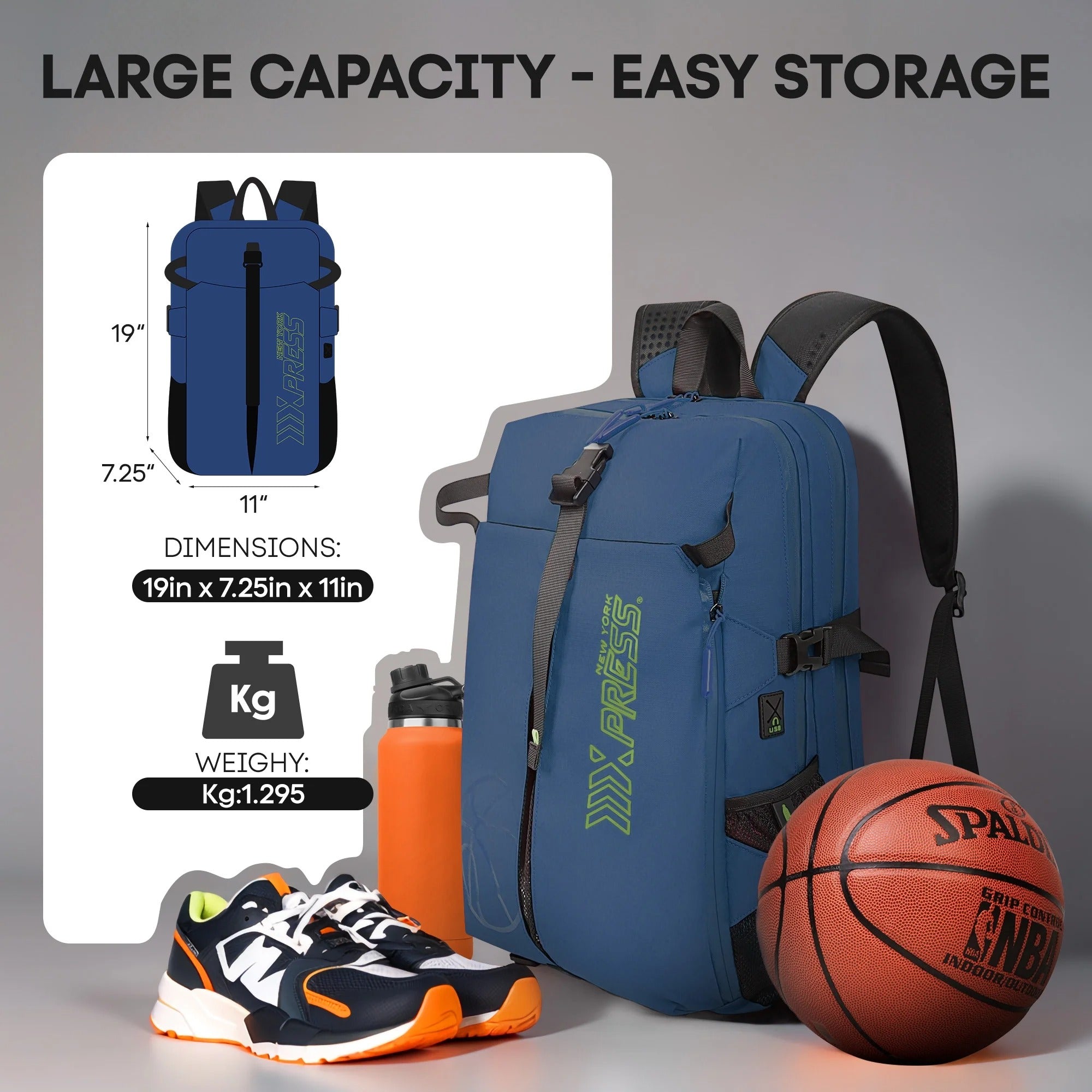 NEW YORK XPRESS B00391 Sports Waterproof Backpack with Ball Holder & Separate Shoe Bag