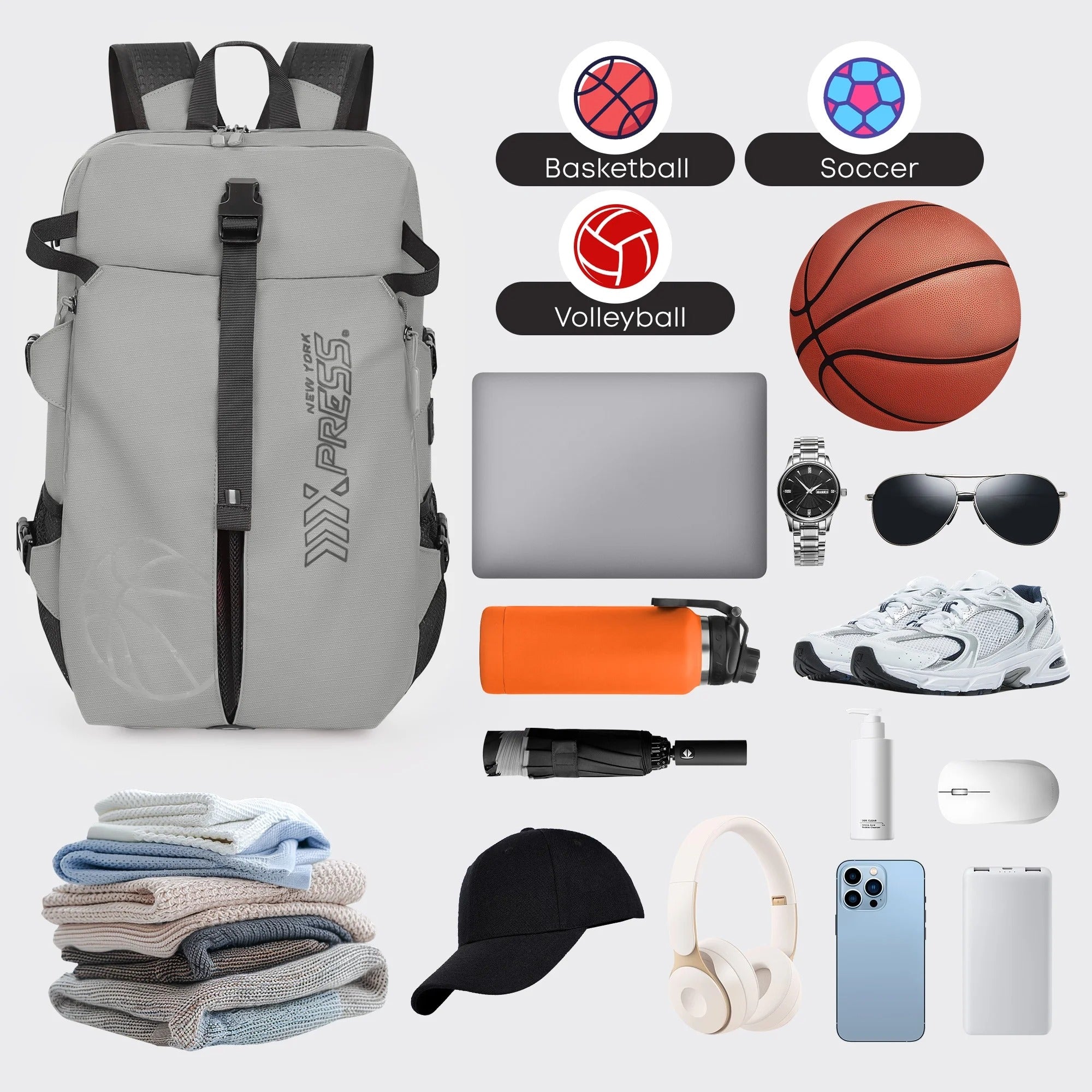 NEW YORK XPRESS B00391 Sports Waterproof Backpack with Ball Holder & Separate Shoe Bag