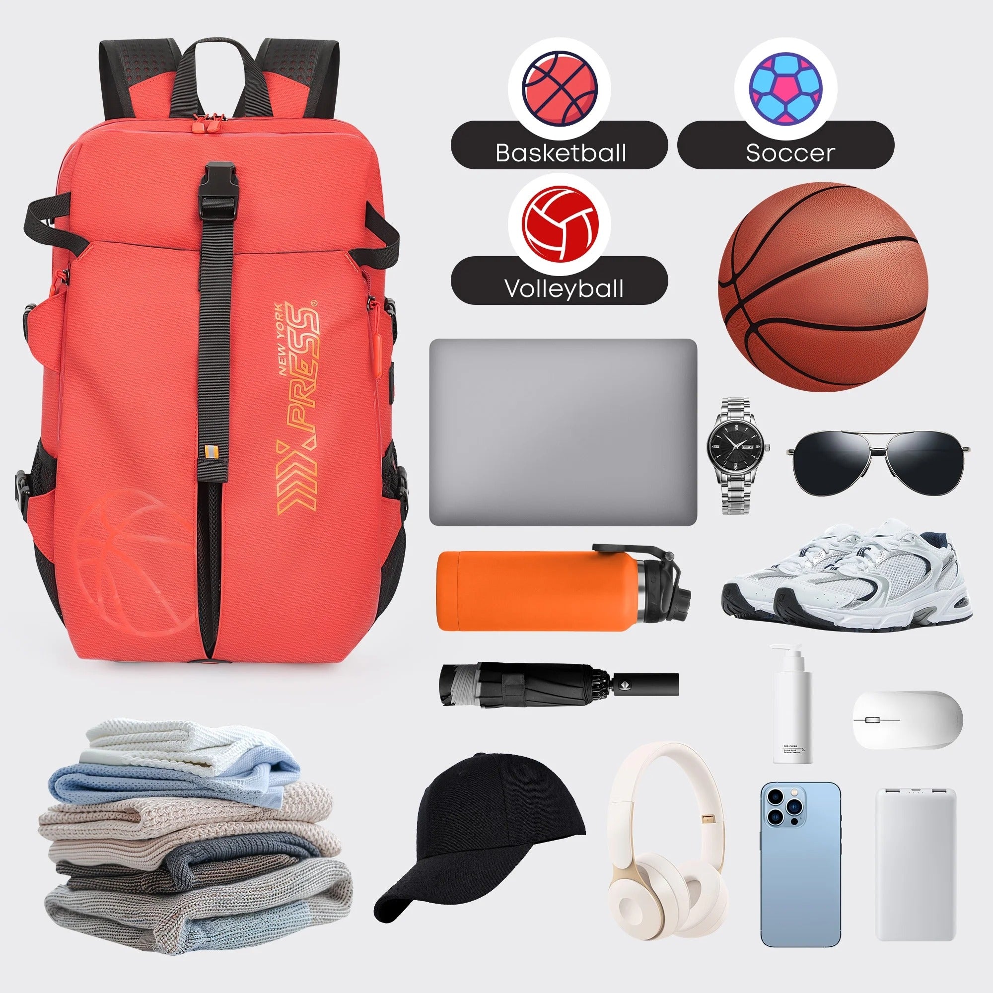 NEW YORK XPRESS B00391 Sports Waterproof Backpack with Ball Holder & Separate Shoe Bag