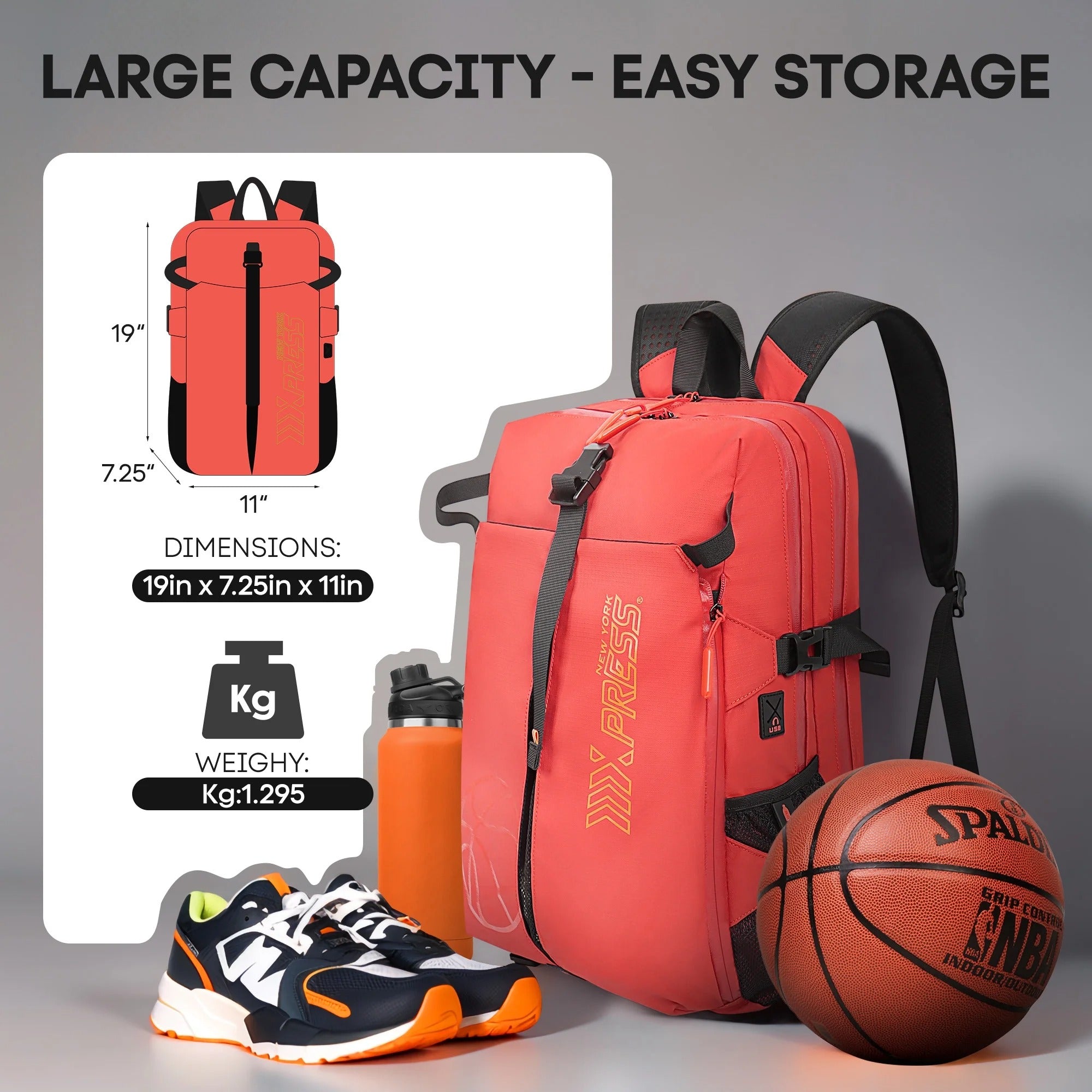 NEW YORK XPRESS B00391 Sports Waterproof Backpack with Ball Holder & Separate Shoe Bag