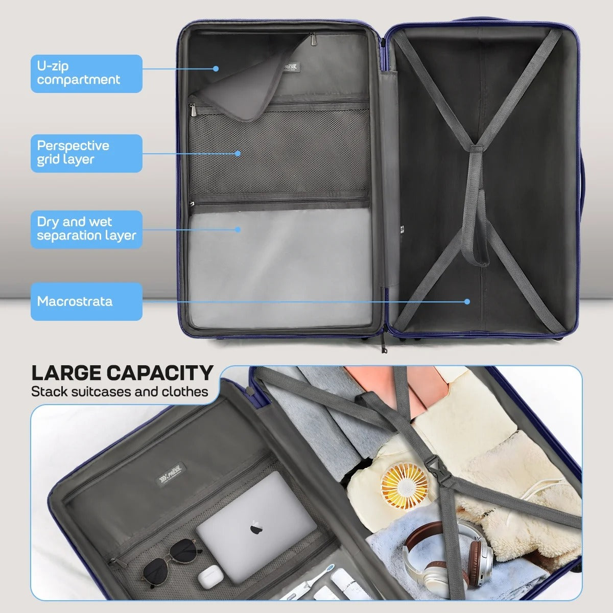 New York Xpress DQ-135 Luggage with Spinner Wheels, Hardshell Expandable with TSA Lock