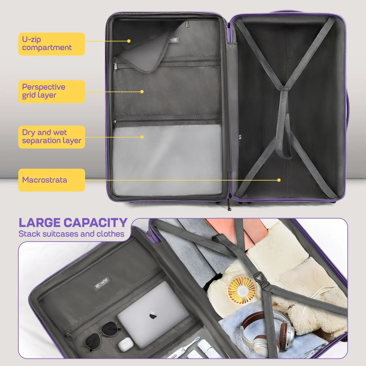 New York Xpress DQ-135 Luggage with Spinner Wheels, Hardshell Expandable with TSA Lock