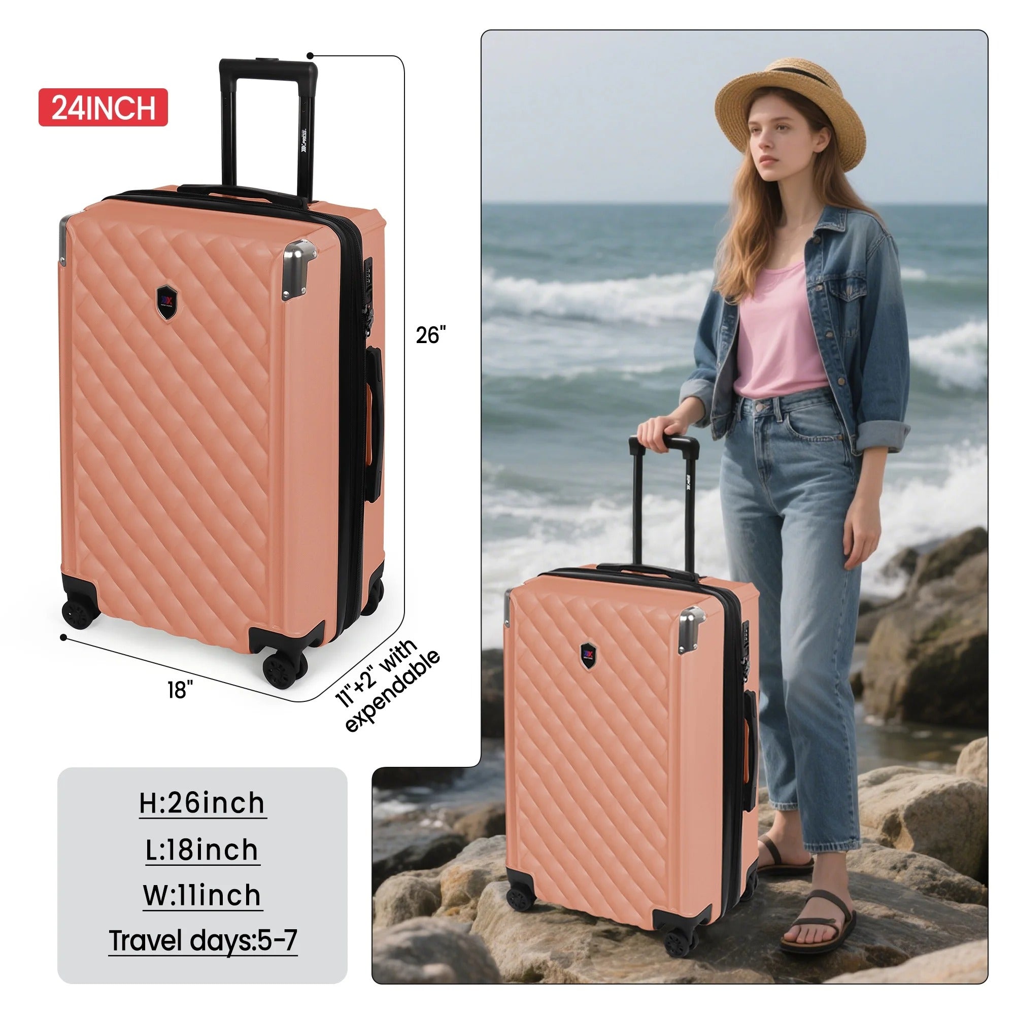 NEW YORK XPRESS WD-576 ABS Hard-shell Expandable Suitcase with Spinner Wheels and TSA Lock