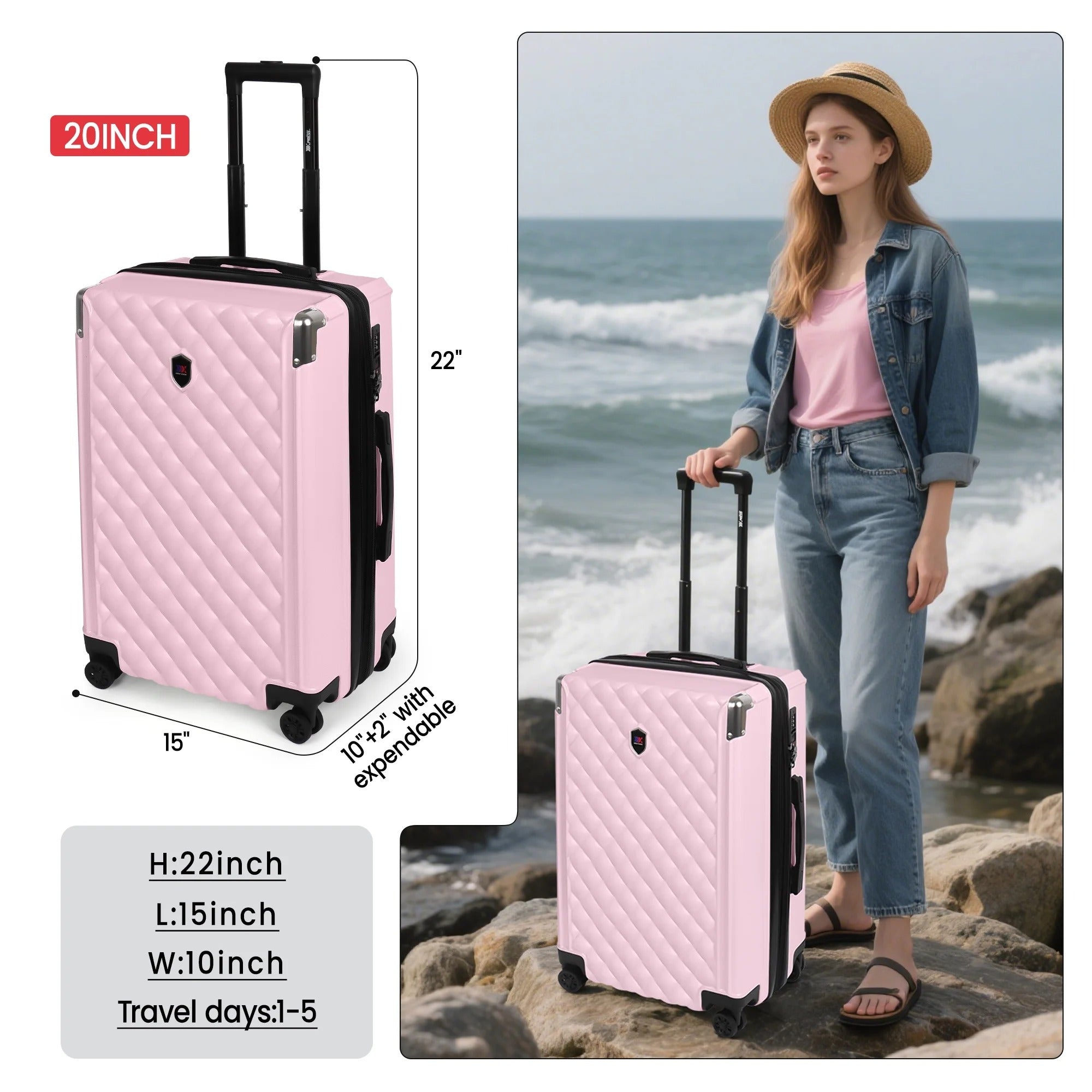 NEW YORK XPRESS WD-576 ABS Hard-shell Expandable Suitcase with Spinner Wheels and TSA Lock