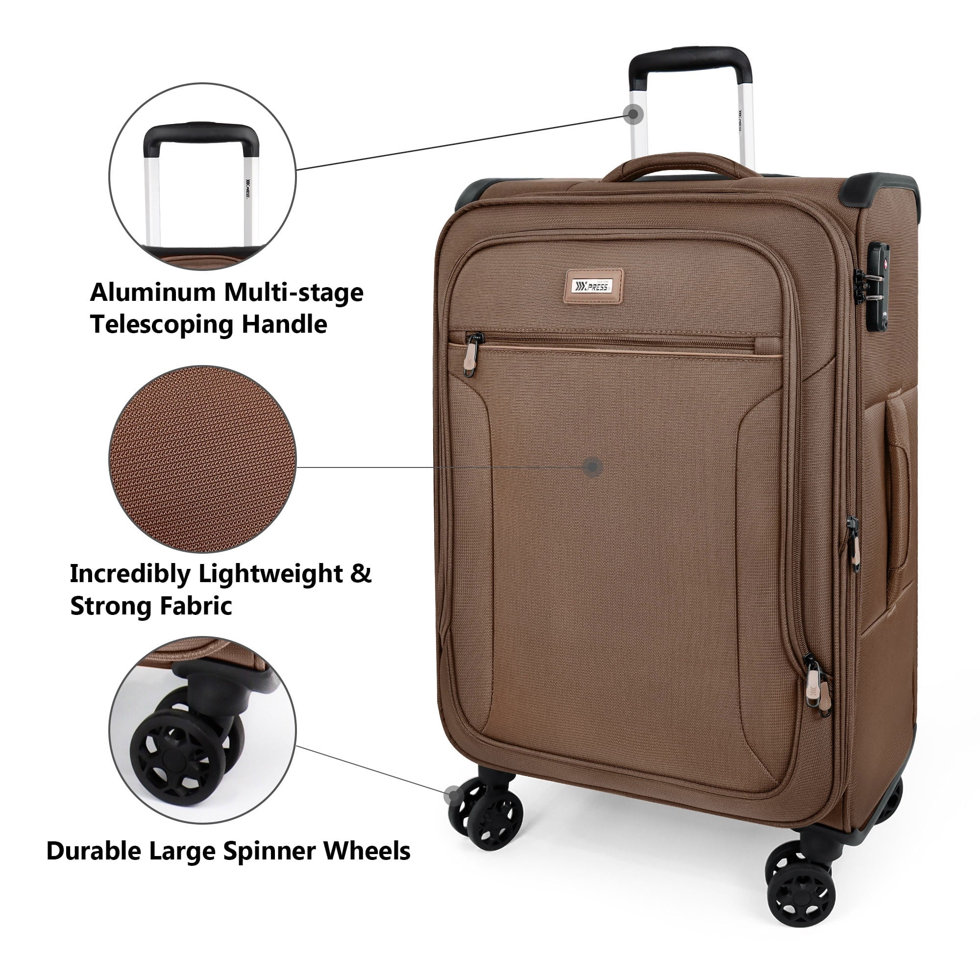 NEW YORK XPRESS XJ-1907 Expandable Soft Shell Spinner Suitcase with TSA Lock, Durable Lightweight Travel Case