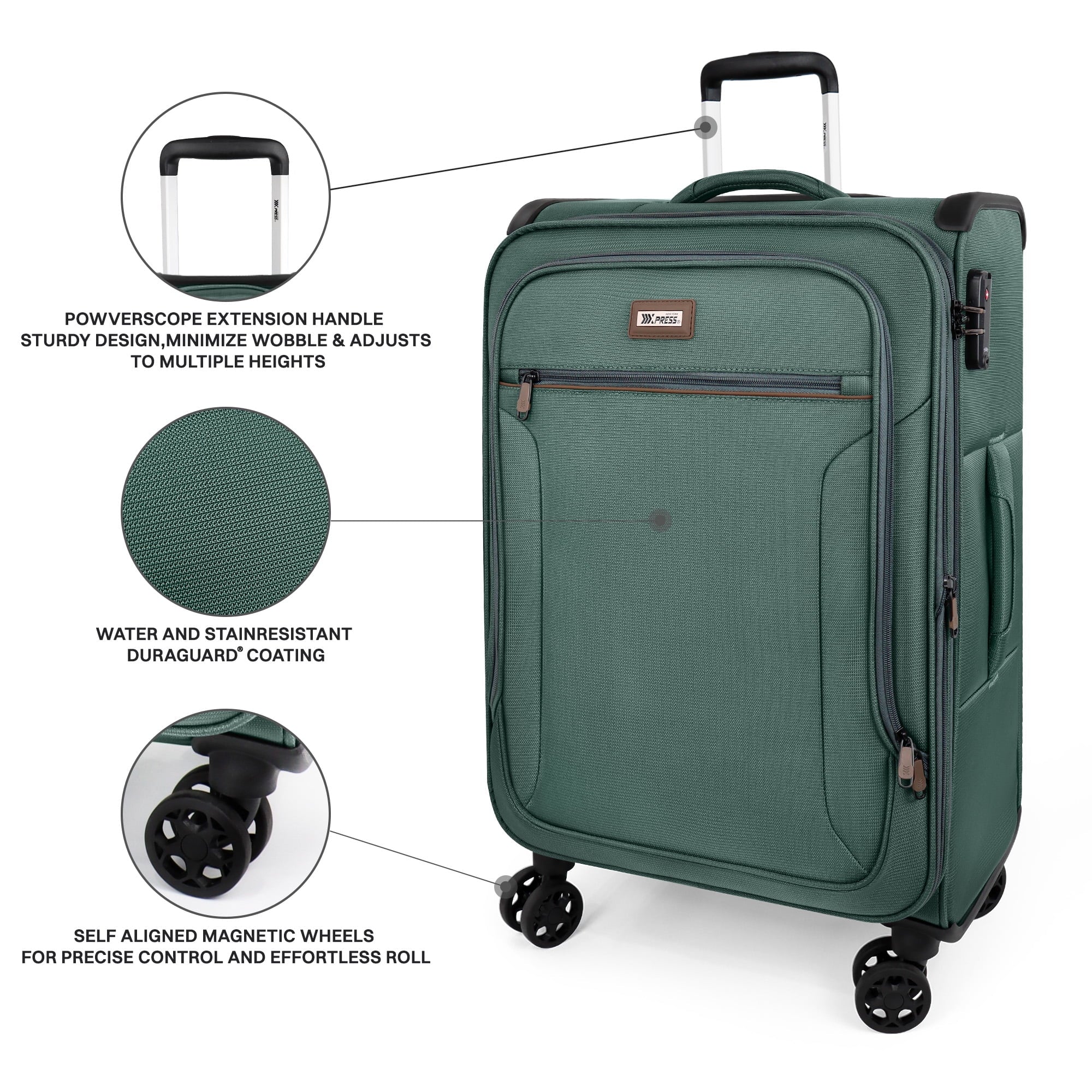 NEW YORK XPRESS XJ-1907 Expandable Soft Shell Spinner Suitcase with TSA Lock, Durable Lightweight Travel Case