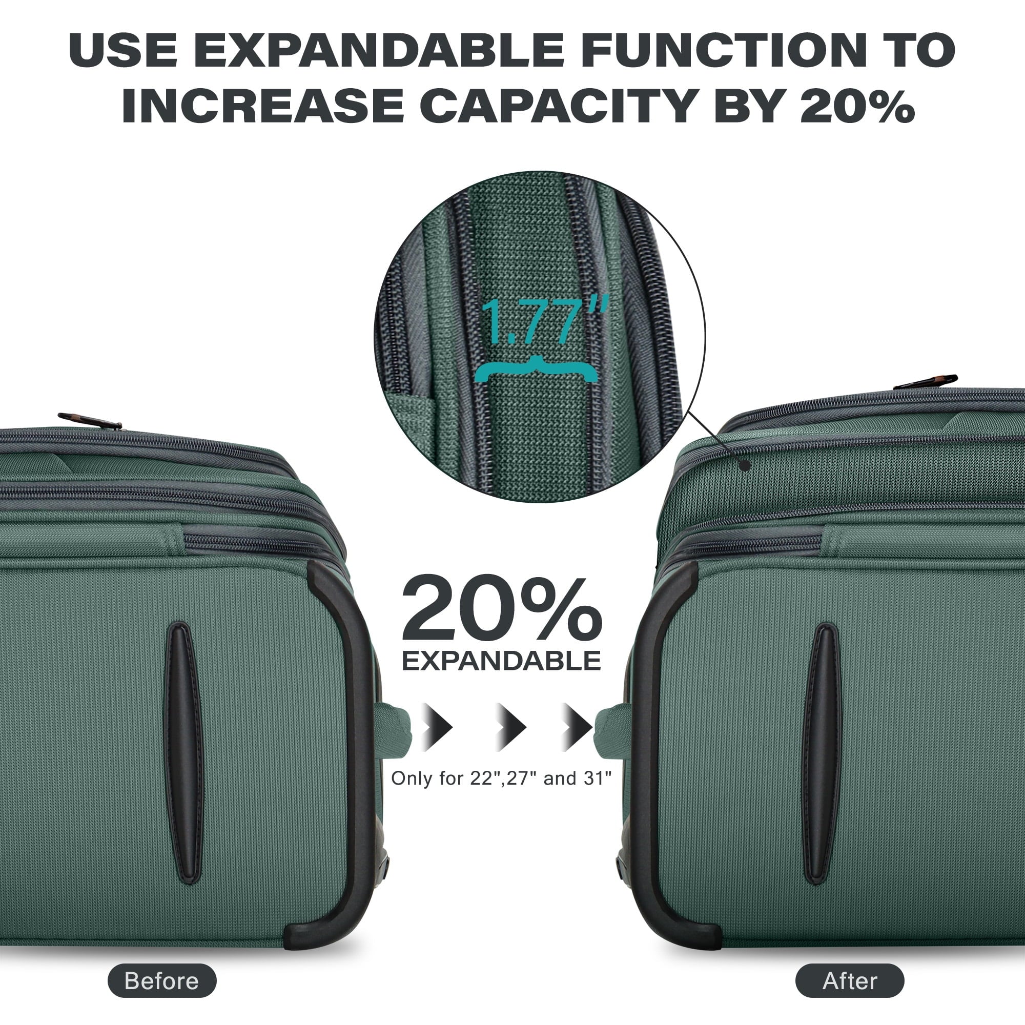 NEW YORK XPRESS XJ-1907 Expandable Soft Shell Spinner Suitcase with TSA Lock, Durable Lightweight Travel Case