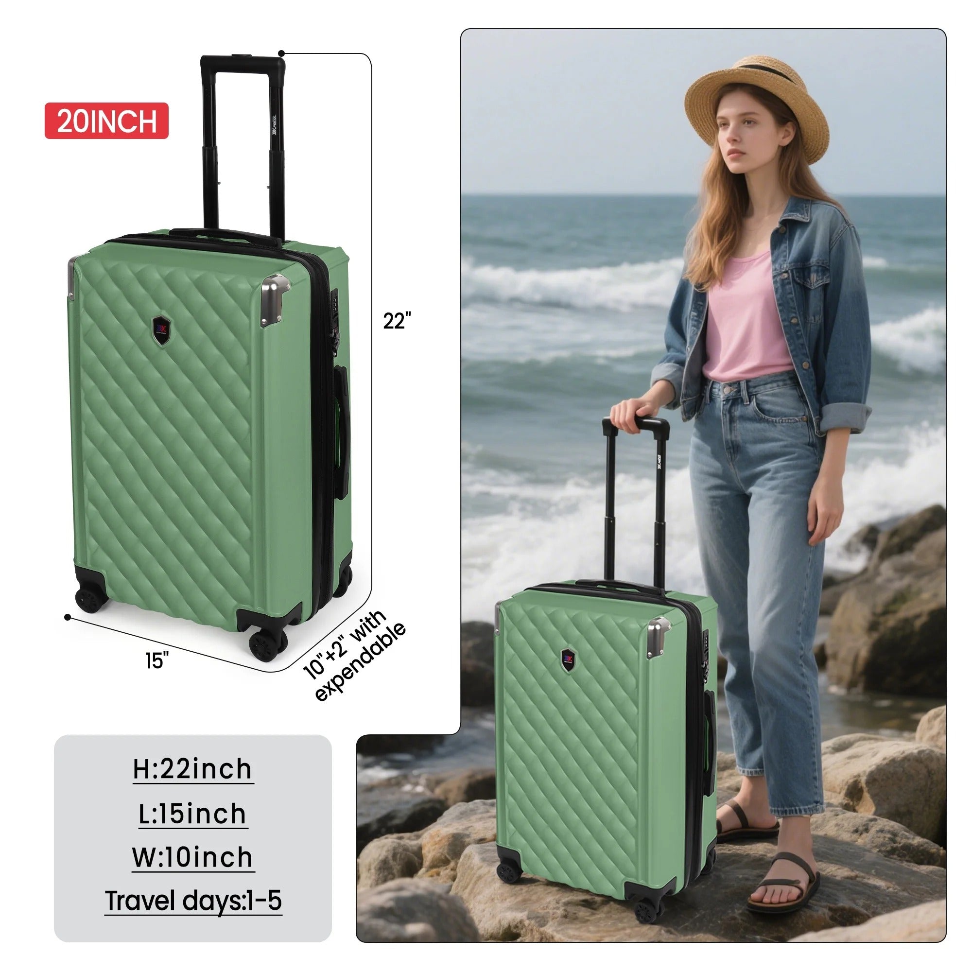 NEW YORK XPRESS WD-576 ABS Hard-shell Expandable Suitcase with Spinner Wheels and TSA Lock