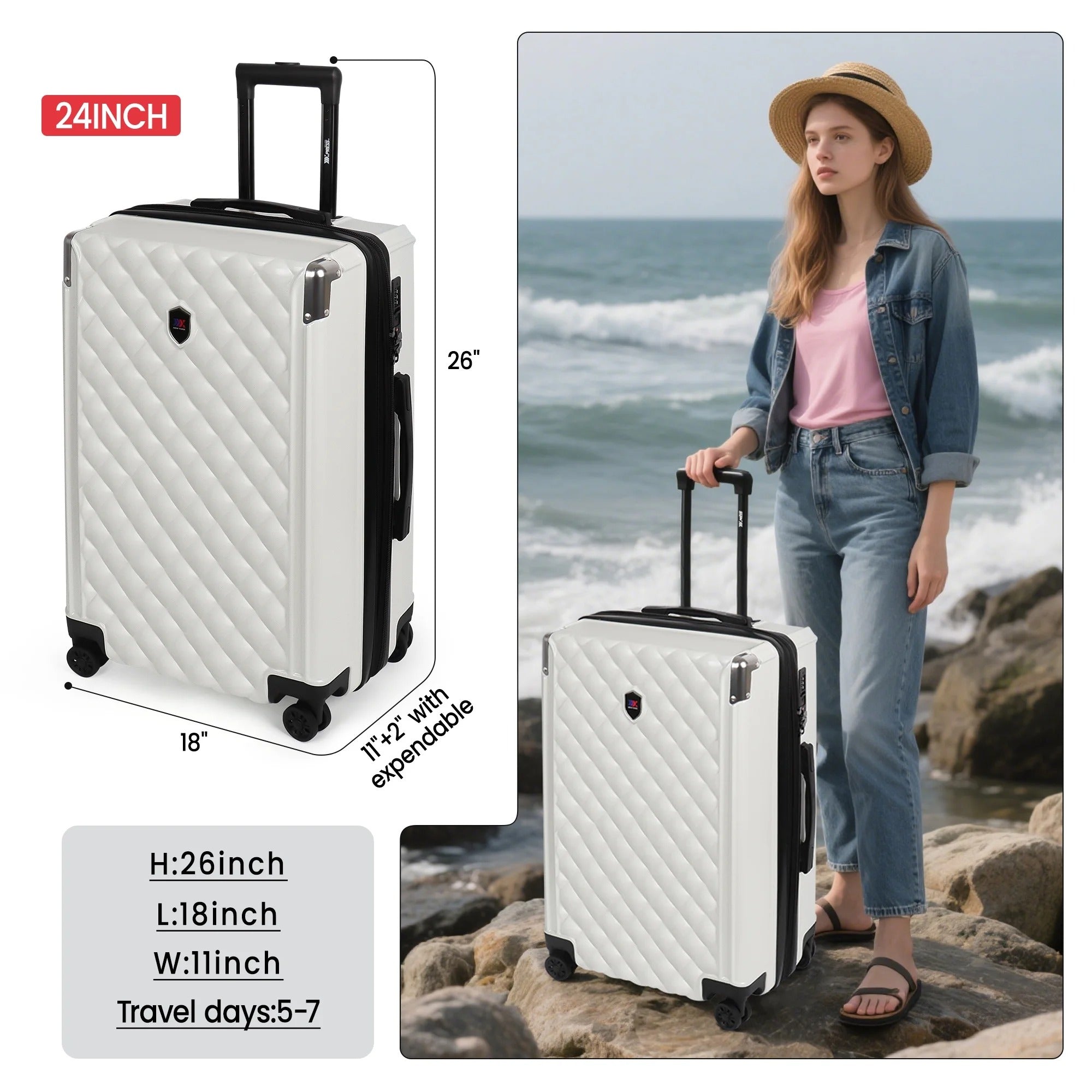 NEW YORK XPRESS WD-576 ABS Hard-shell Expandable Suitcase with Spinner Wheels and TSA Lock