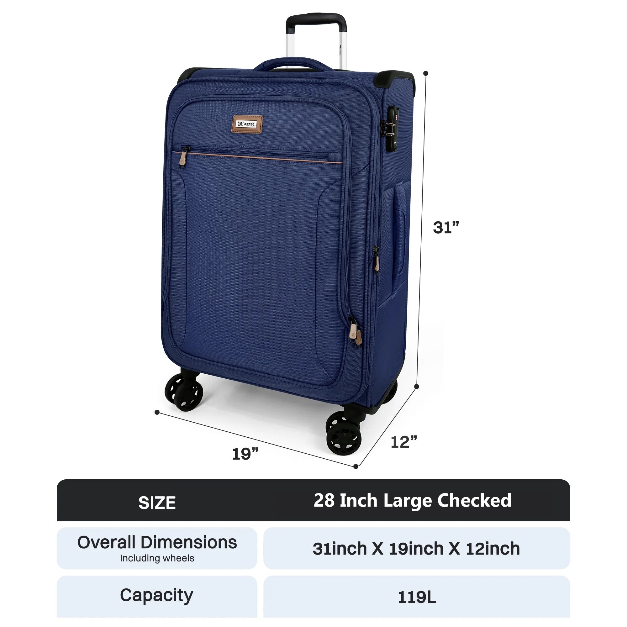 NEW YORK XPRESS XJ-1907 Expandable Soft Shell Spinner Suitcase with TSA Lock, Durable Lightweight Travel Case
