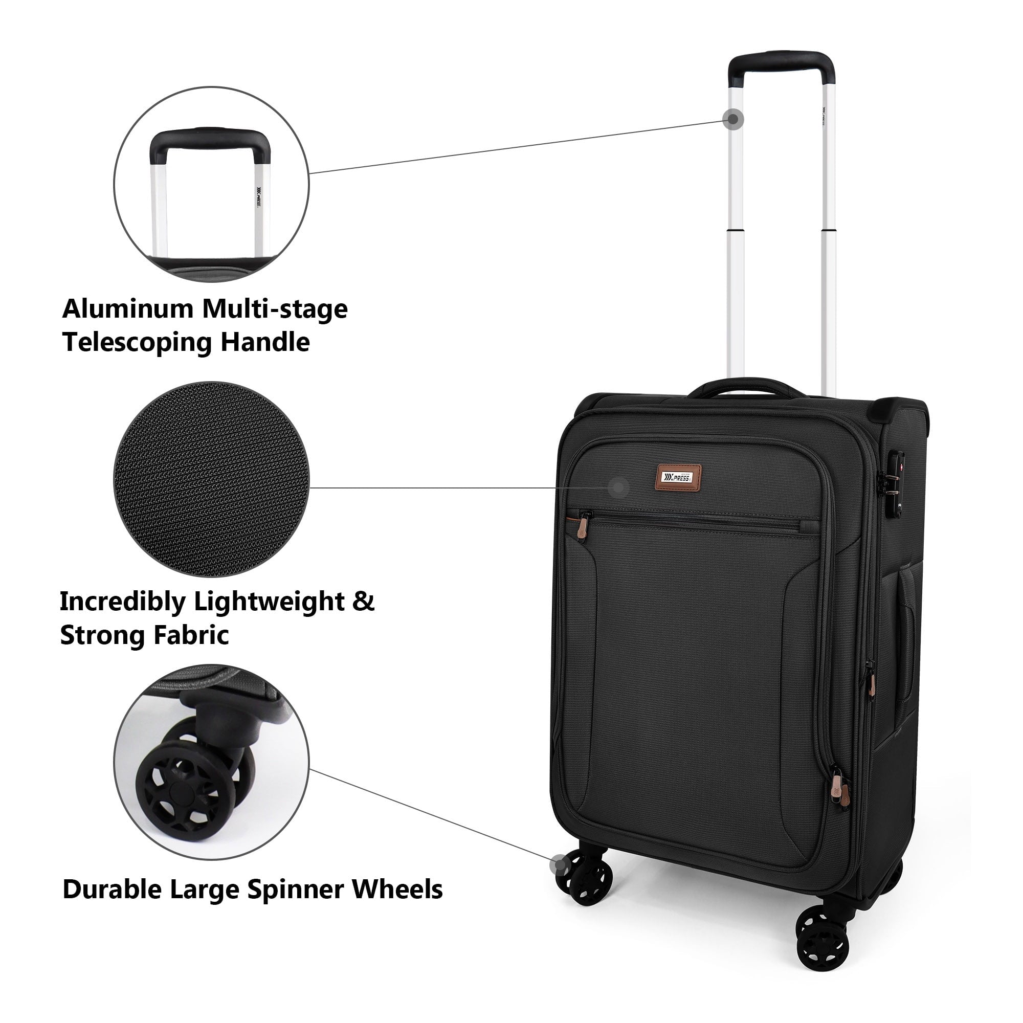 NEW YORK XPRESS XJ-1907 Expandable Soft Shell Spinner Suitcase with TSA Lock, Durable Lightweight Travel Case